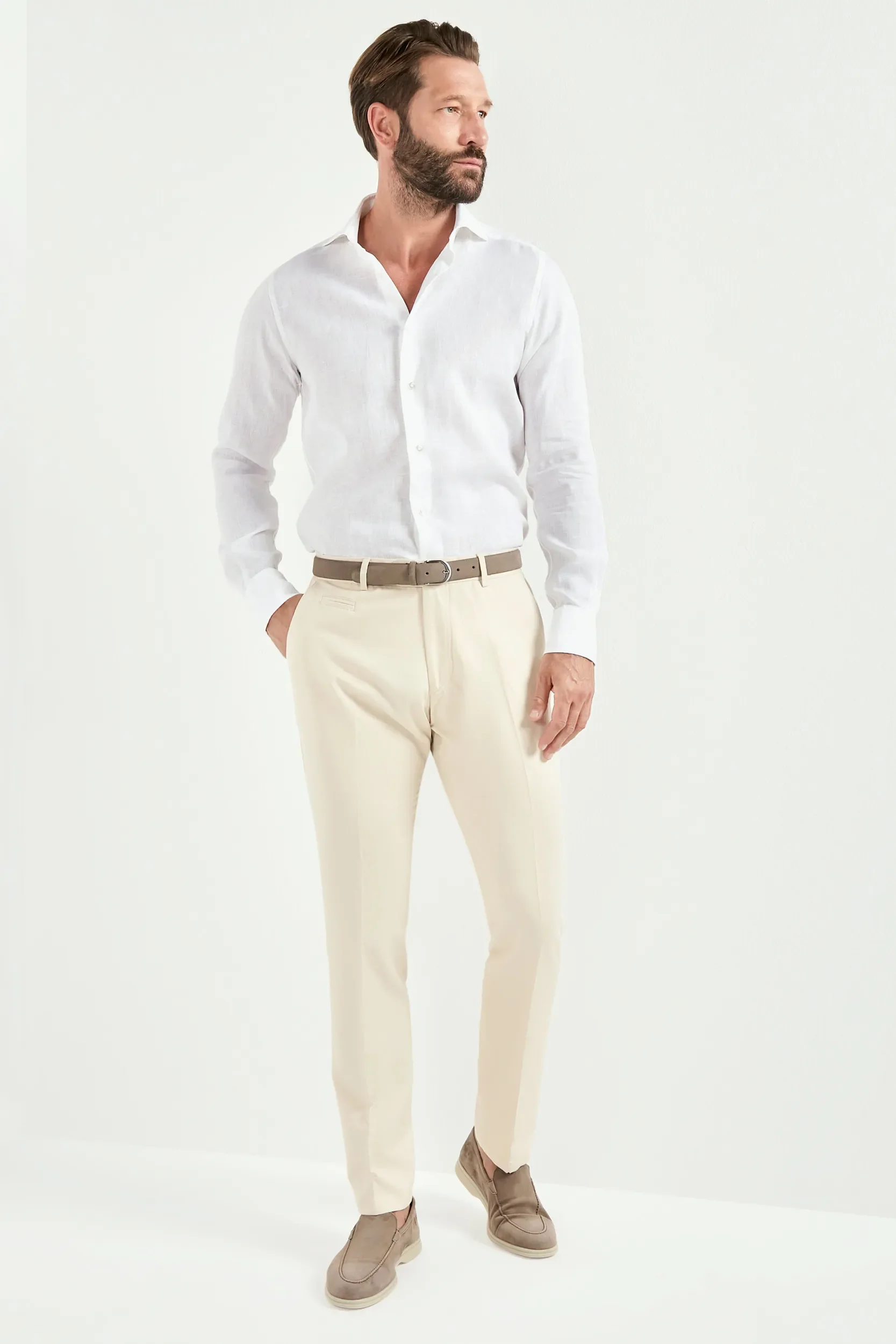 Beige cotton and linen Garda trousers - Made in Italy - Image 3