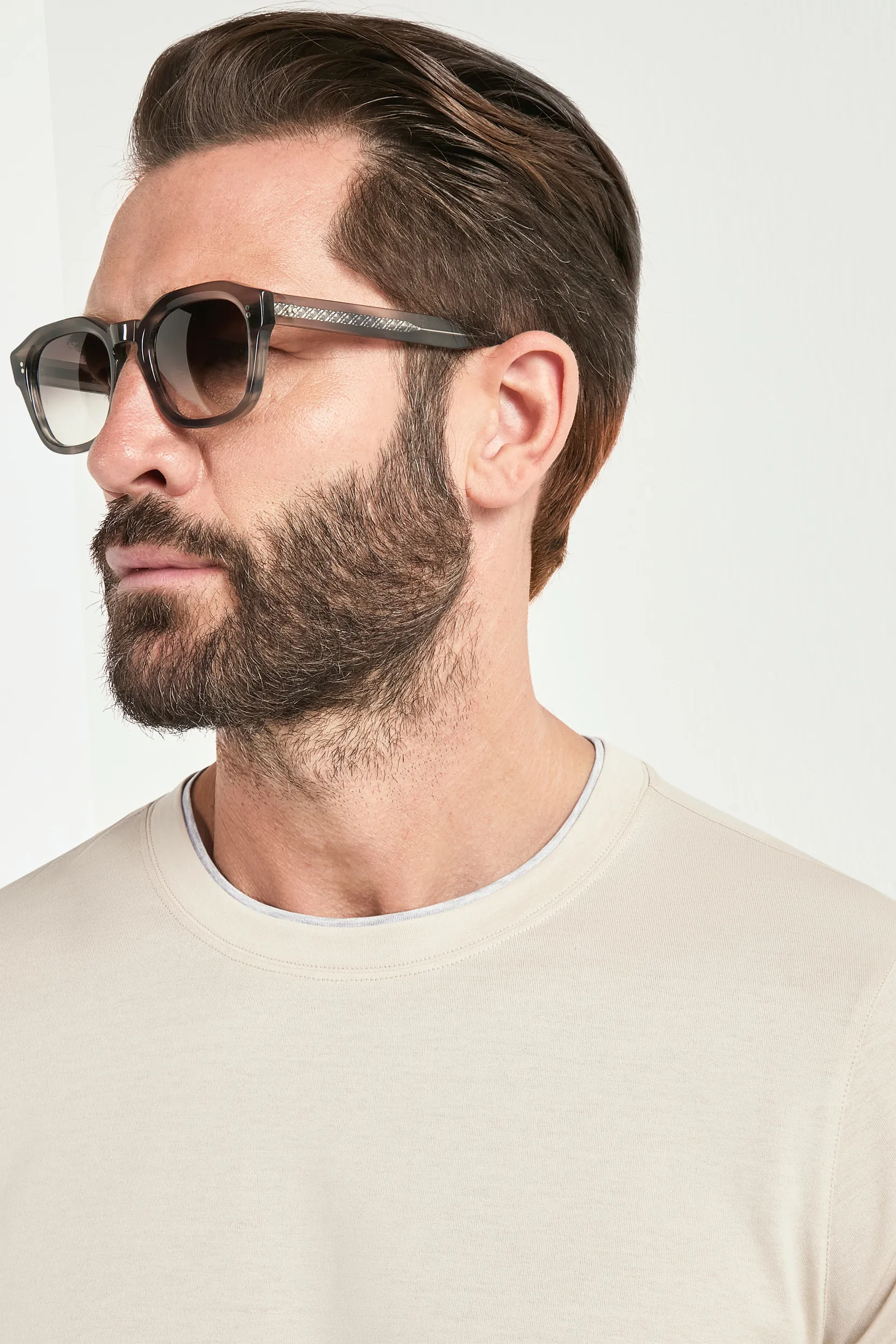Beige cotton t-shirt with collar detail - Made in Italy - Image 2