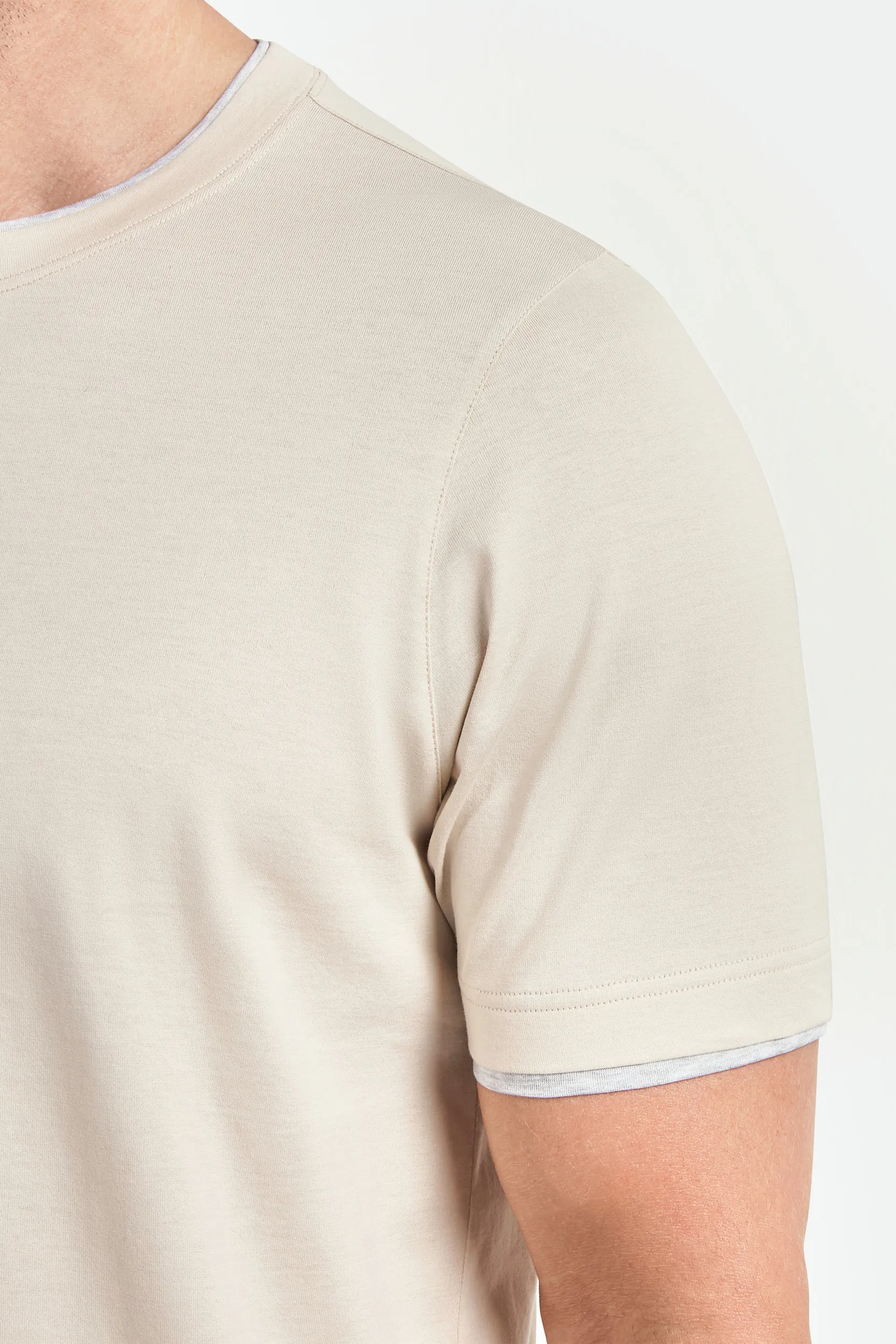 Beige cotton t-shirt with collar detail - Made in Italy - Image 3