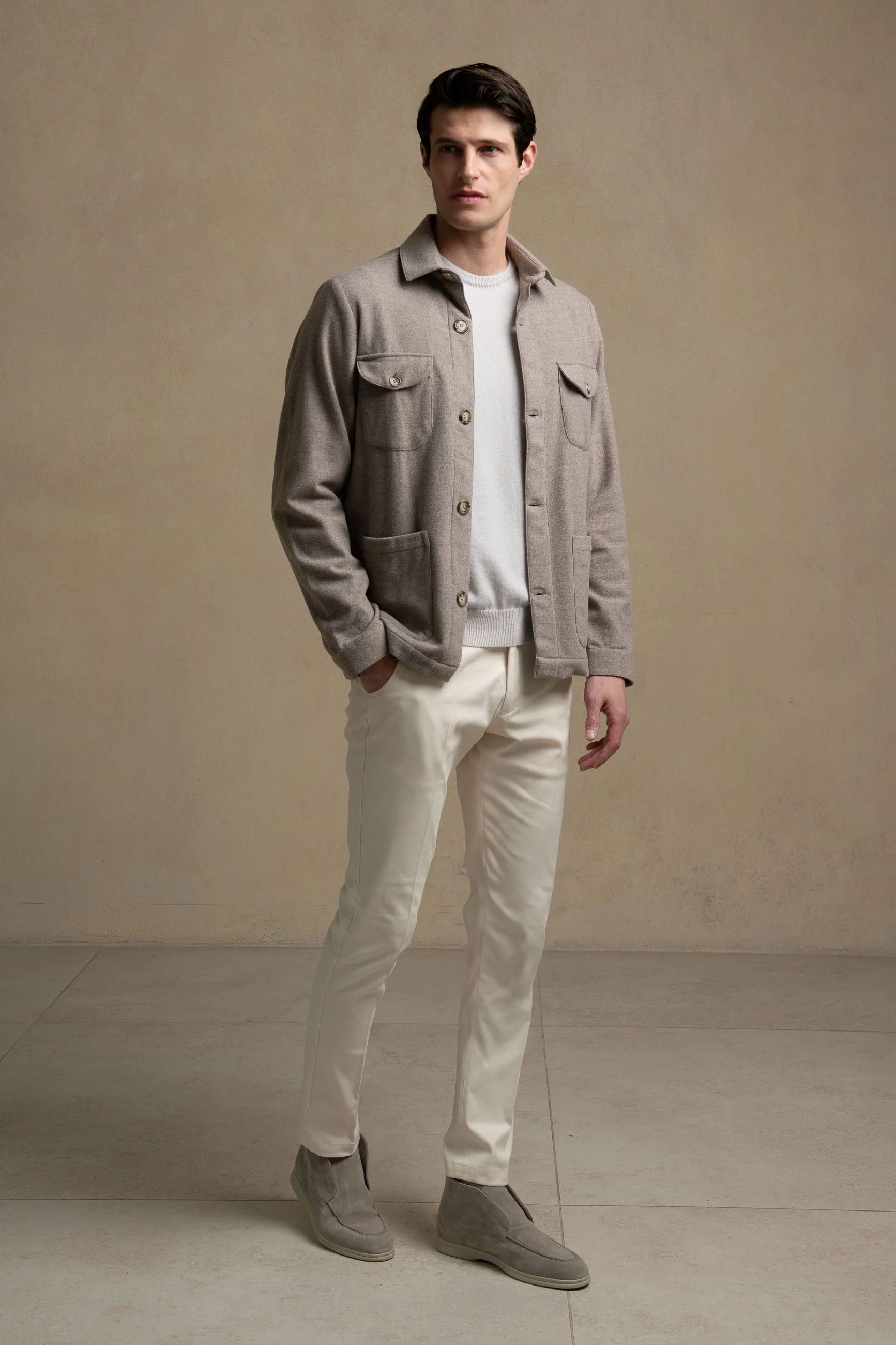 Beige Safari Jacket flannel Super 180s – Made in Italy - Image 2