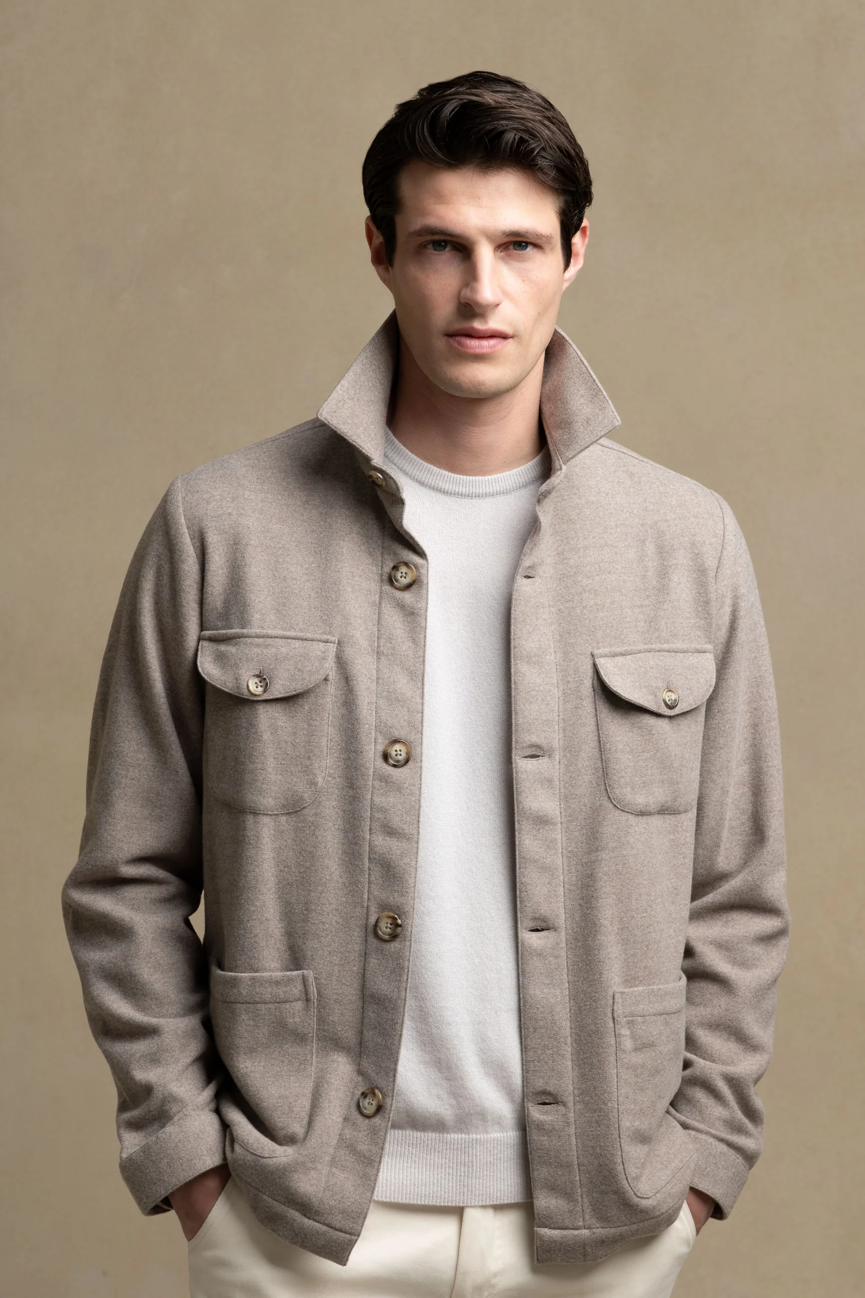 Beige Safari Jacket flannel Super 180s – Made in Italy - Image 3