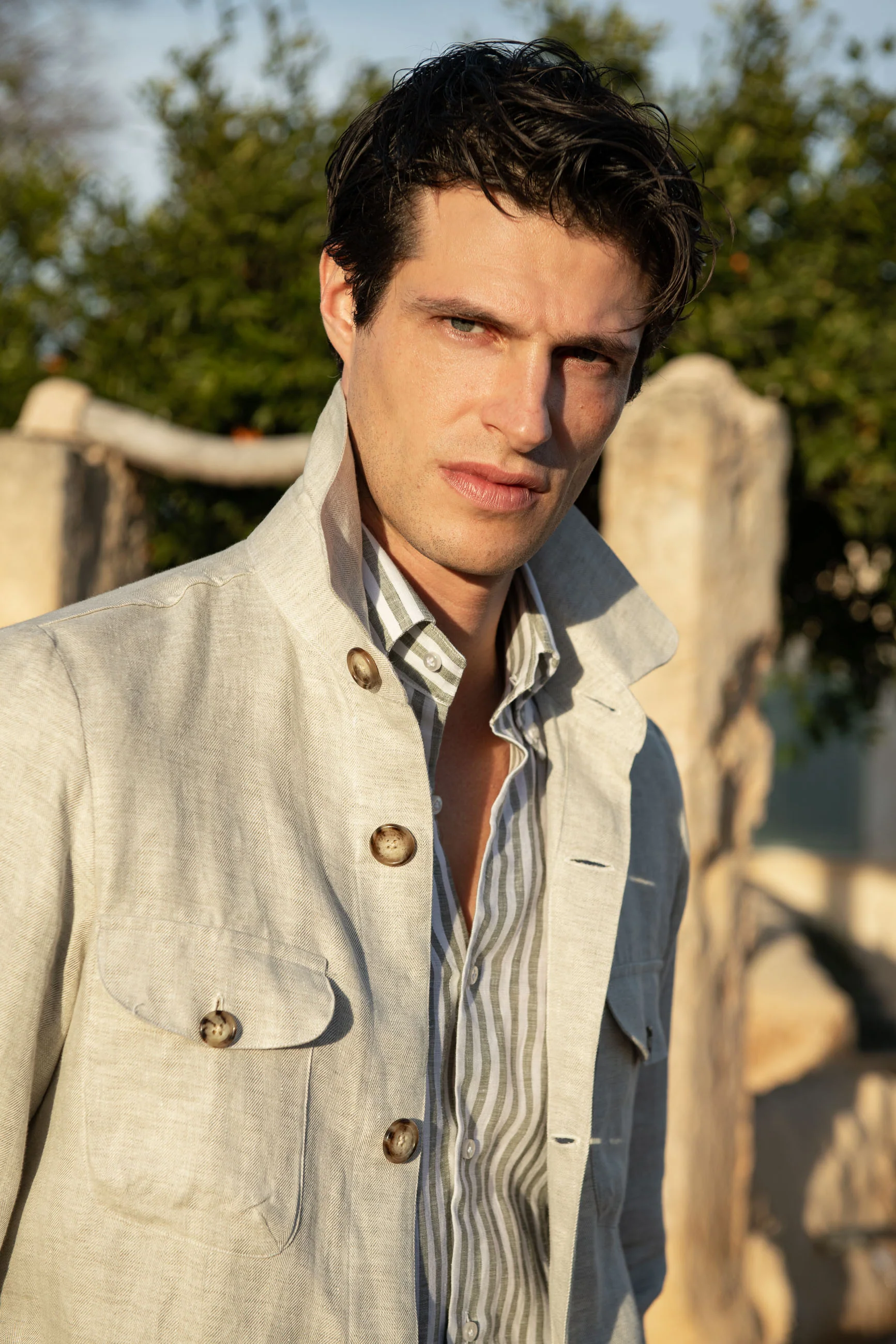 Stone herringbone linen safari jacket – Made in Italy - Image 5