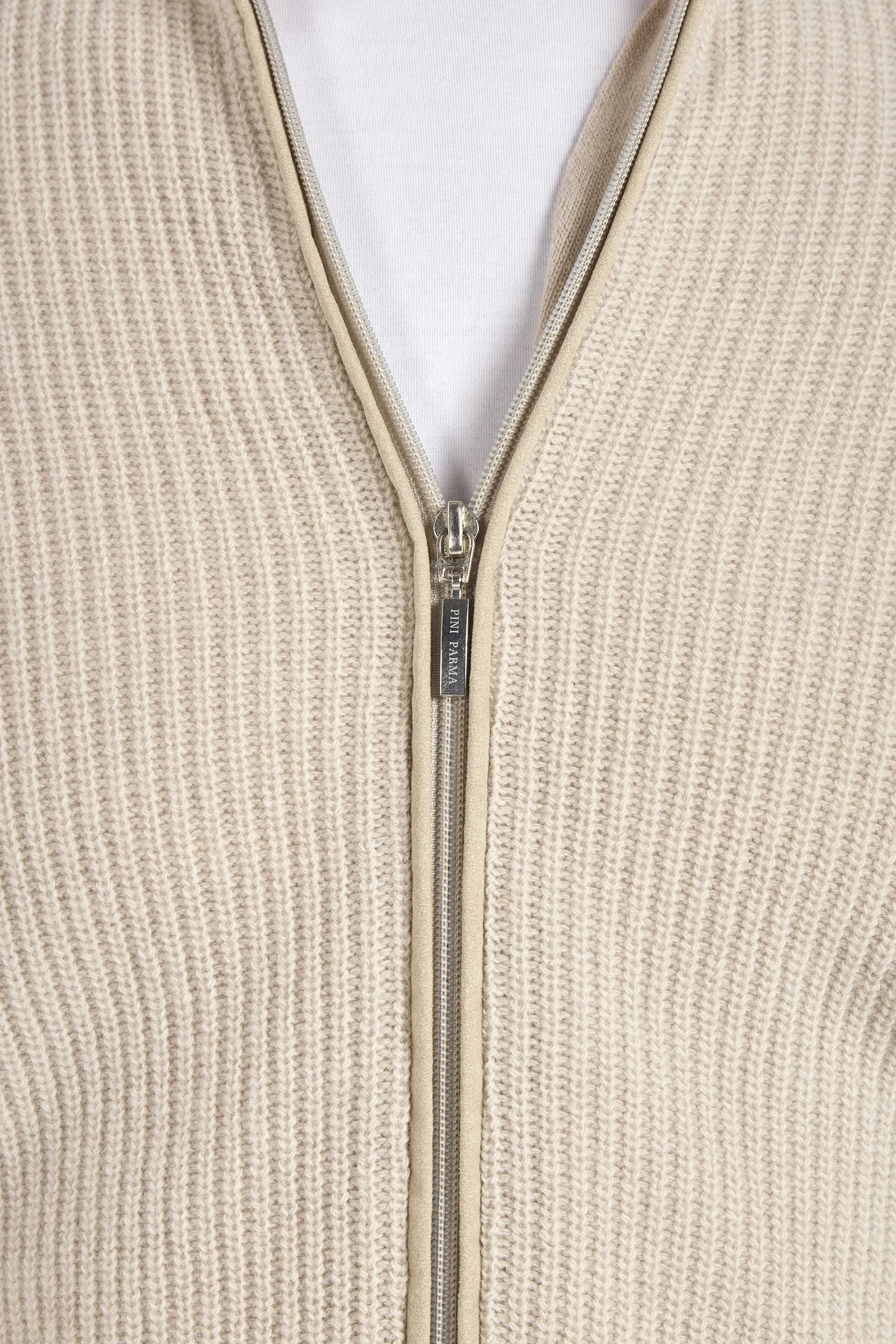 Beige ribbed cashmere blend full zip – Made in Italy - Image 2