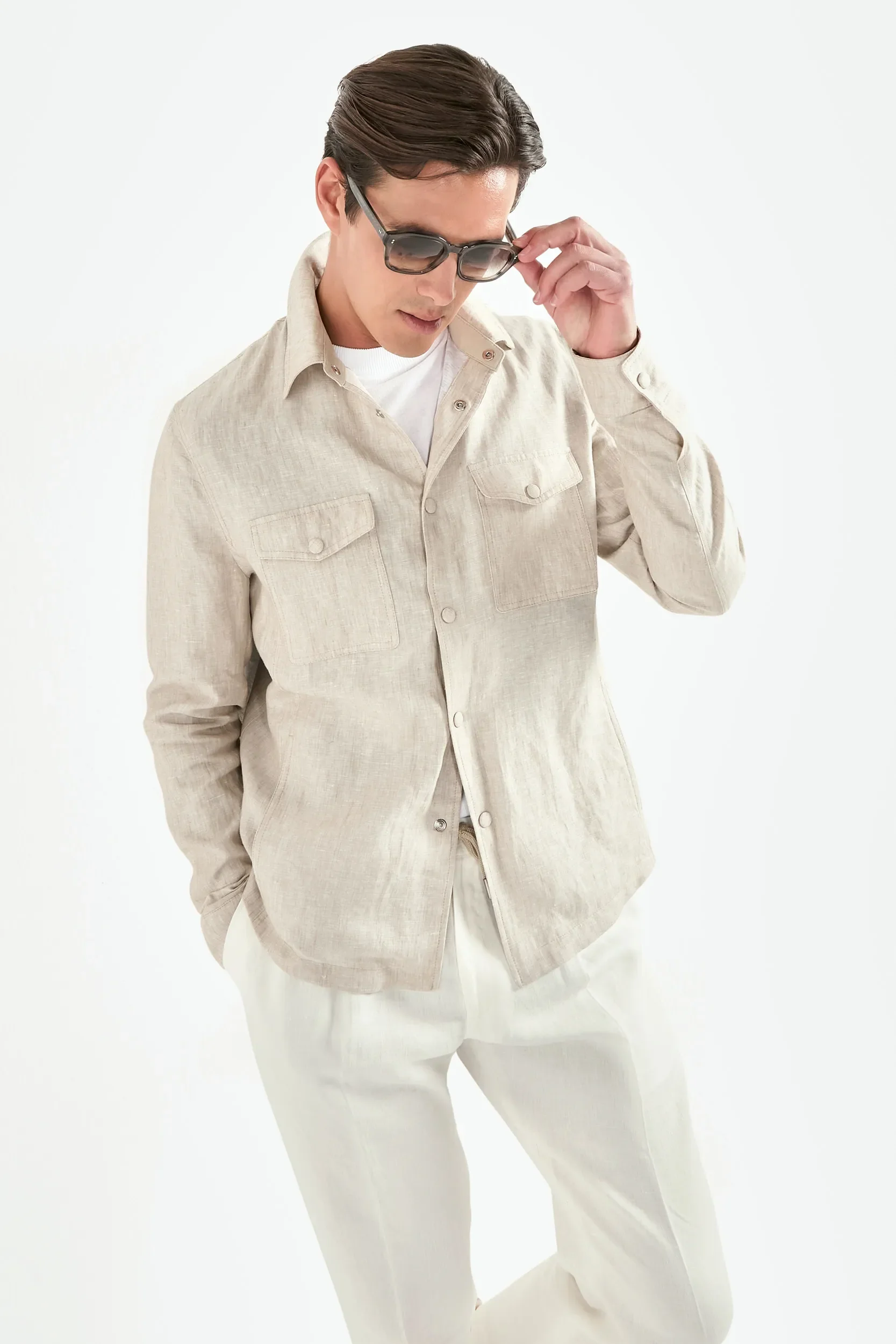 Beige linen overshirt - Made in Italy - Image 3