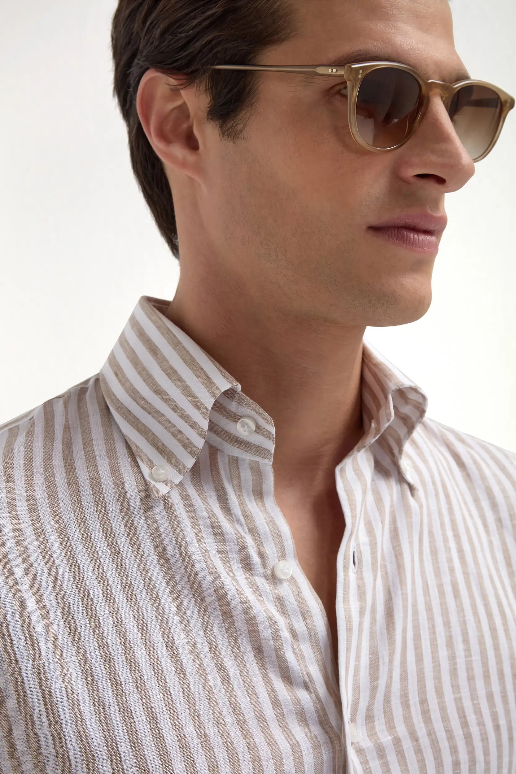 Beige striped linen button down shirt - Made in Italy - Image 3