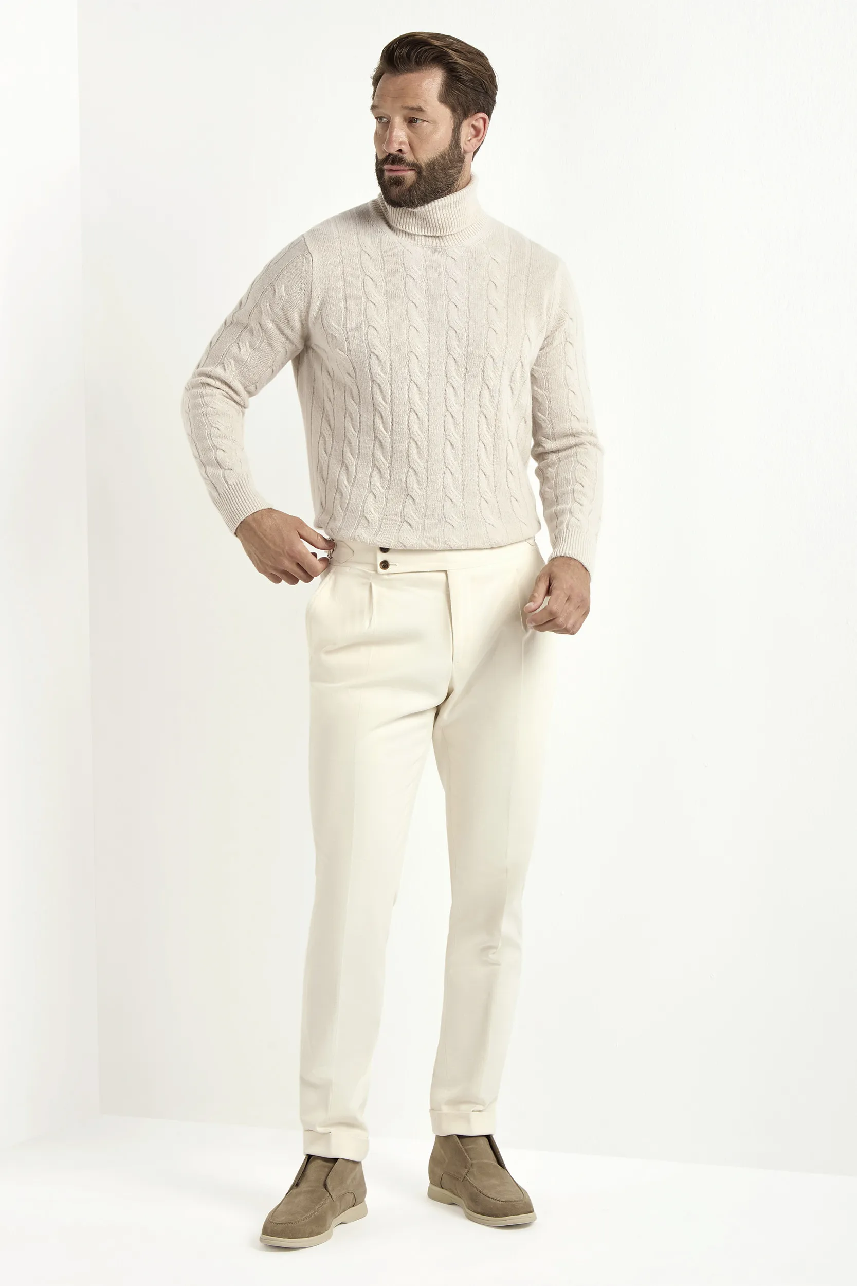 Beige cable knit turtleneck – Made in Italy - Image 4