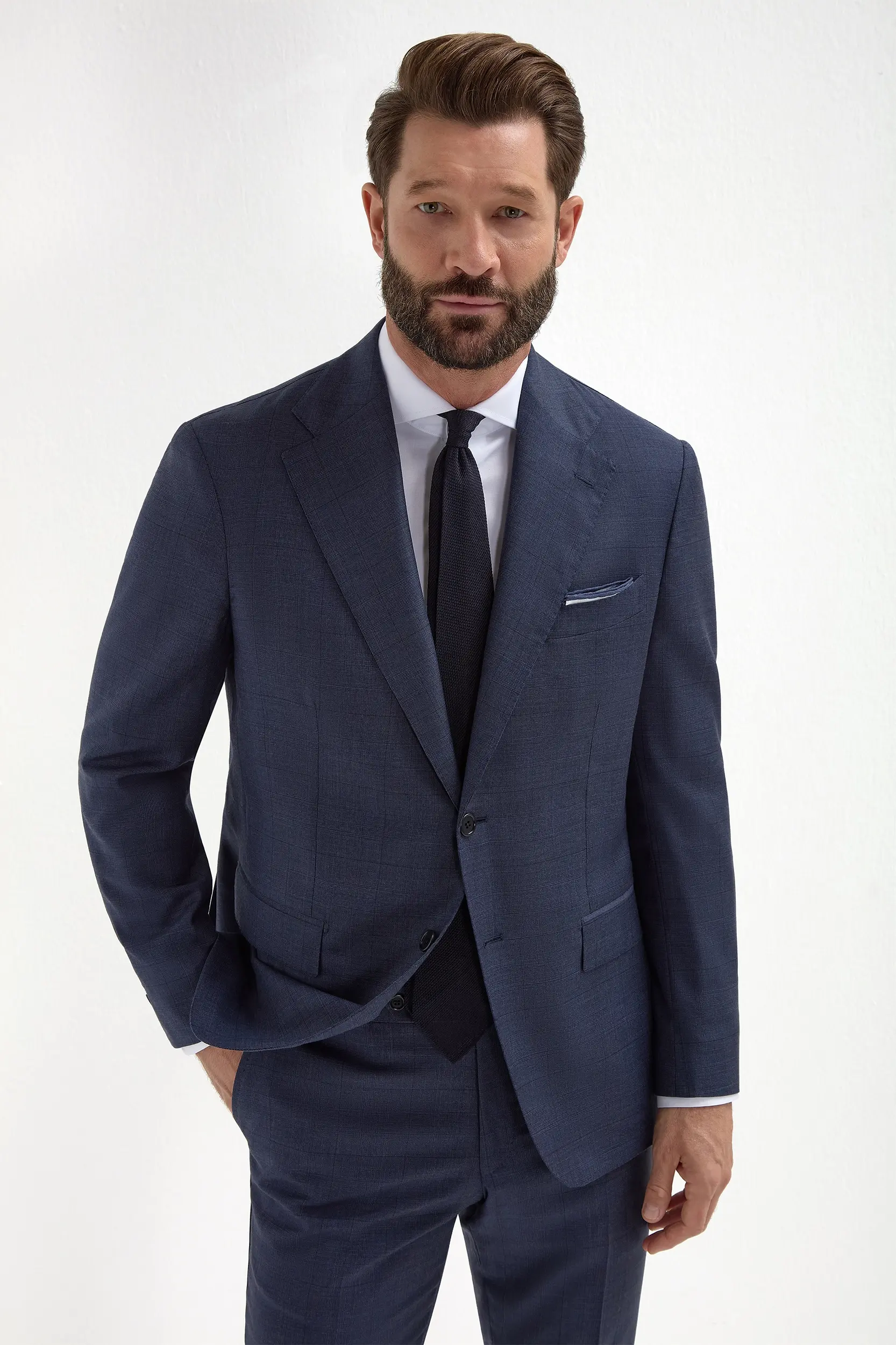 Blue Avio Prince of Wales Full Canvas suit - Made in Italy - Image 3