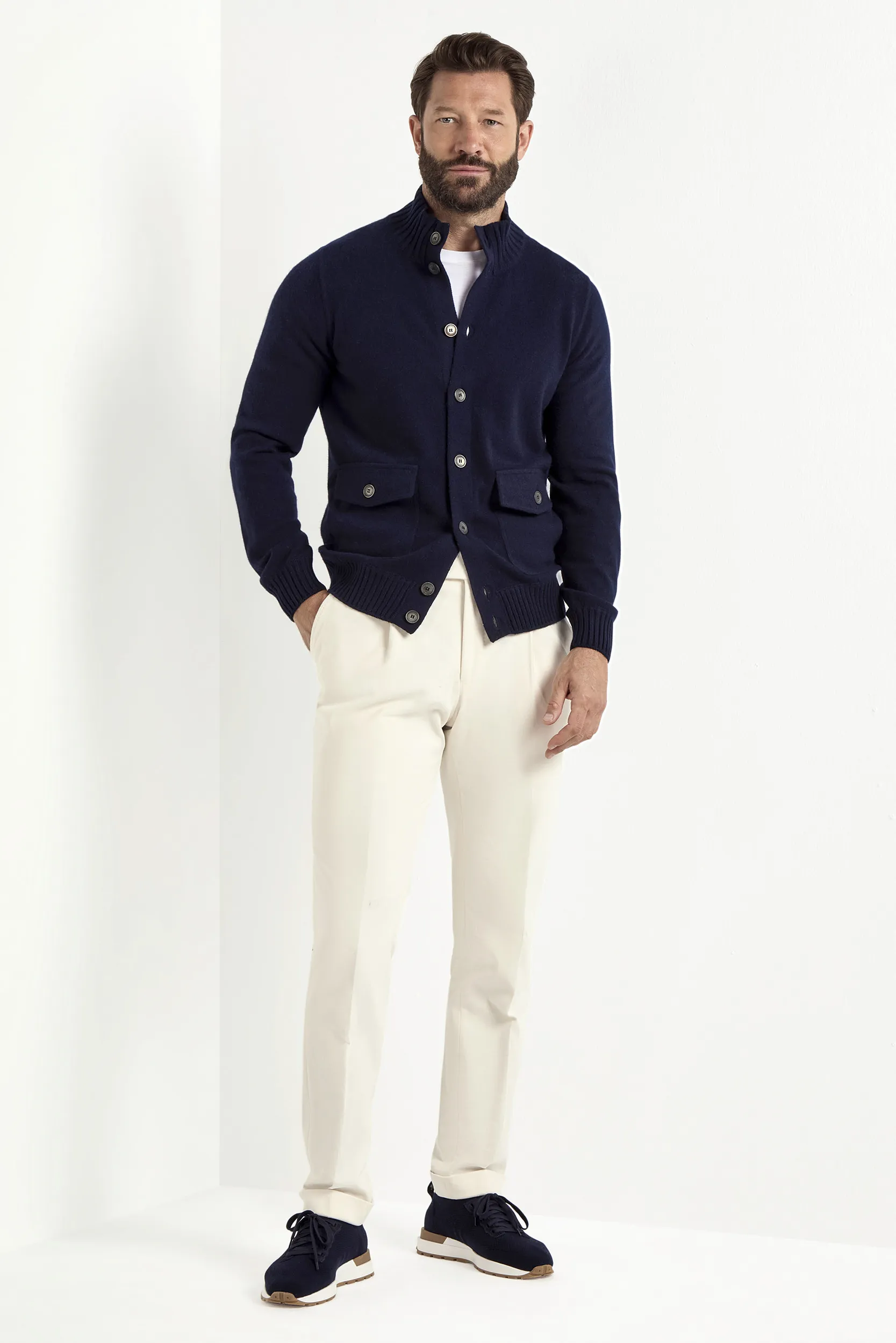 Blue cashmere knitted bomber – Made in Italy - Image 3