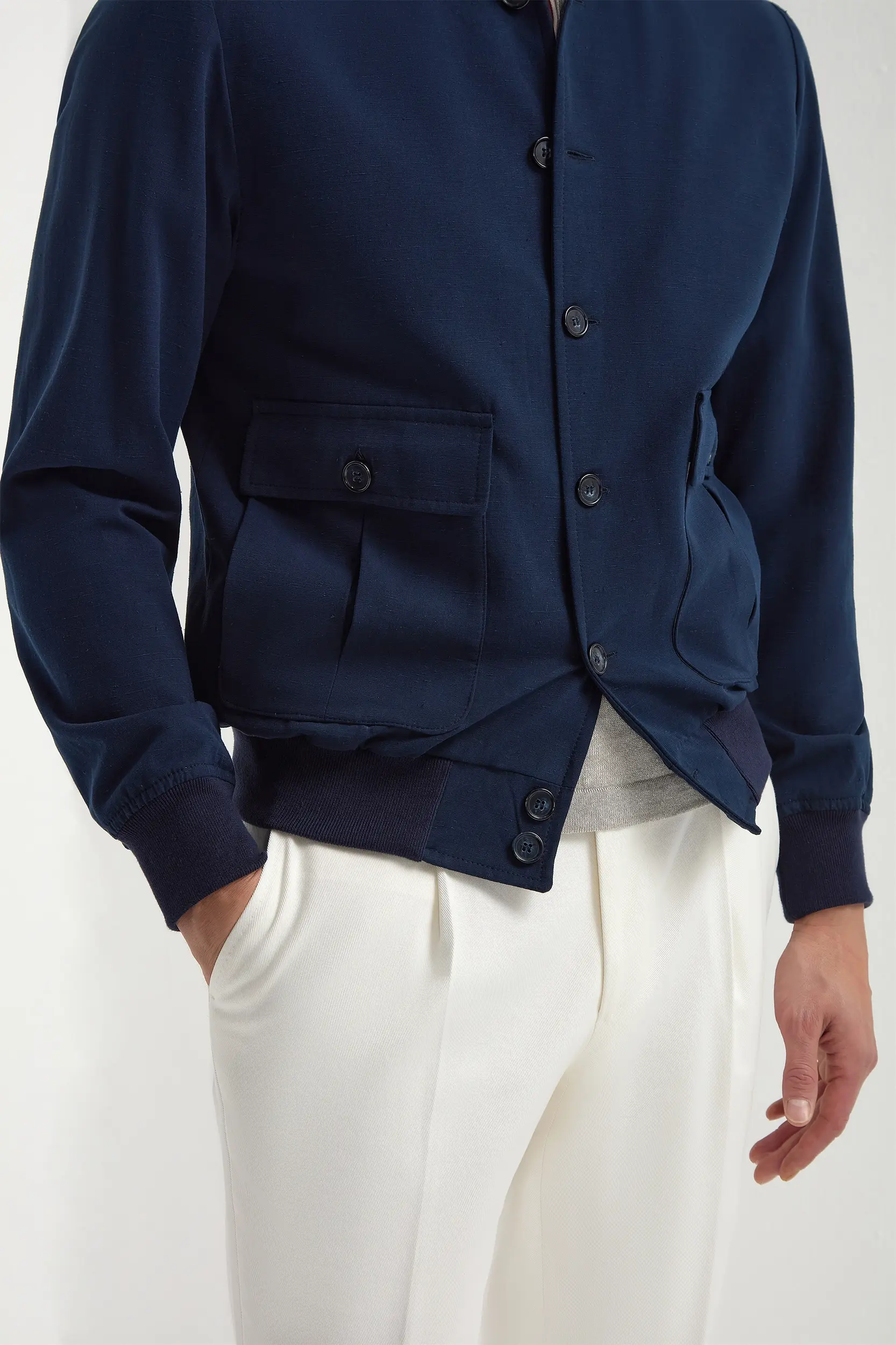 Blue cotton and silk bomber - Made in Italy - Image 4