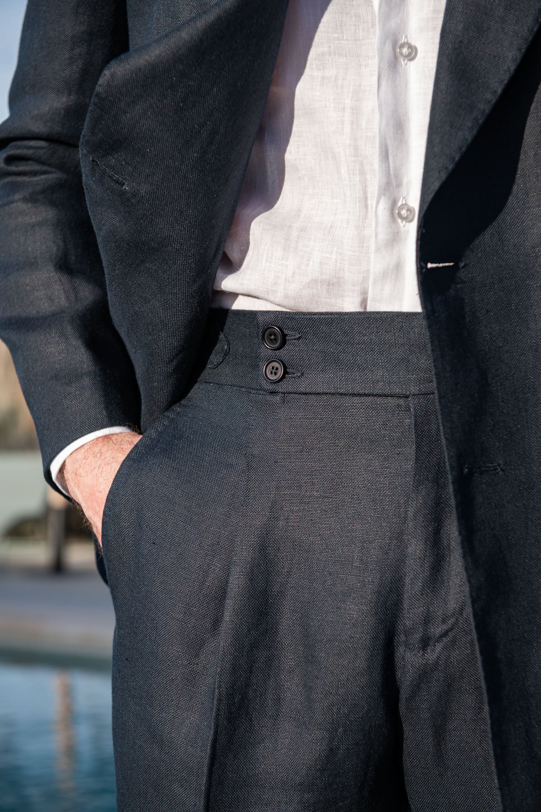 Navy double breasted linen jacket - Made in Italy - Image 3