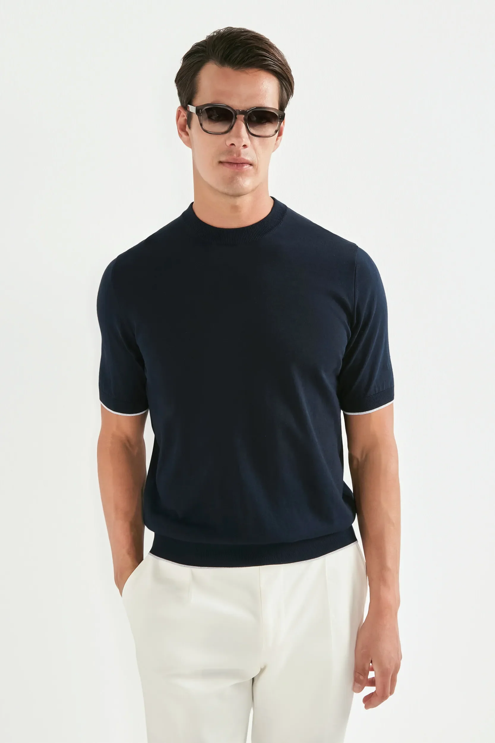 Blue high neck t-shirt - Made in Italy - Image 5