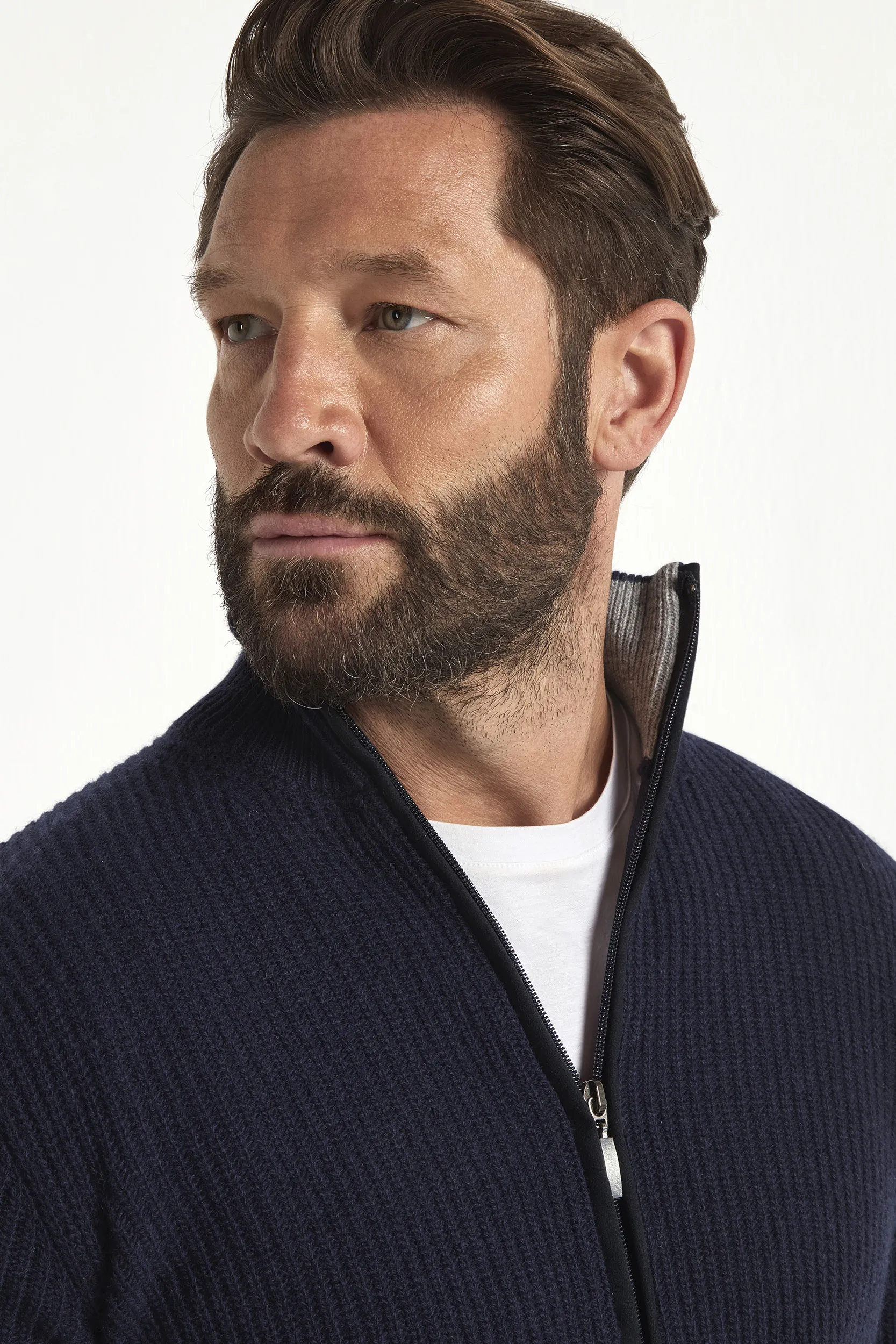 Blue ribbed cashmere blend full zip – Made in Italy - Image 2