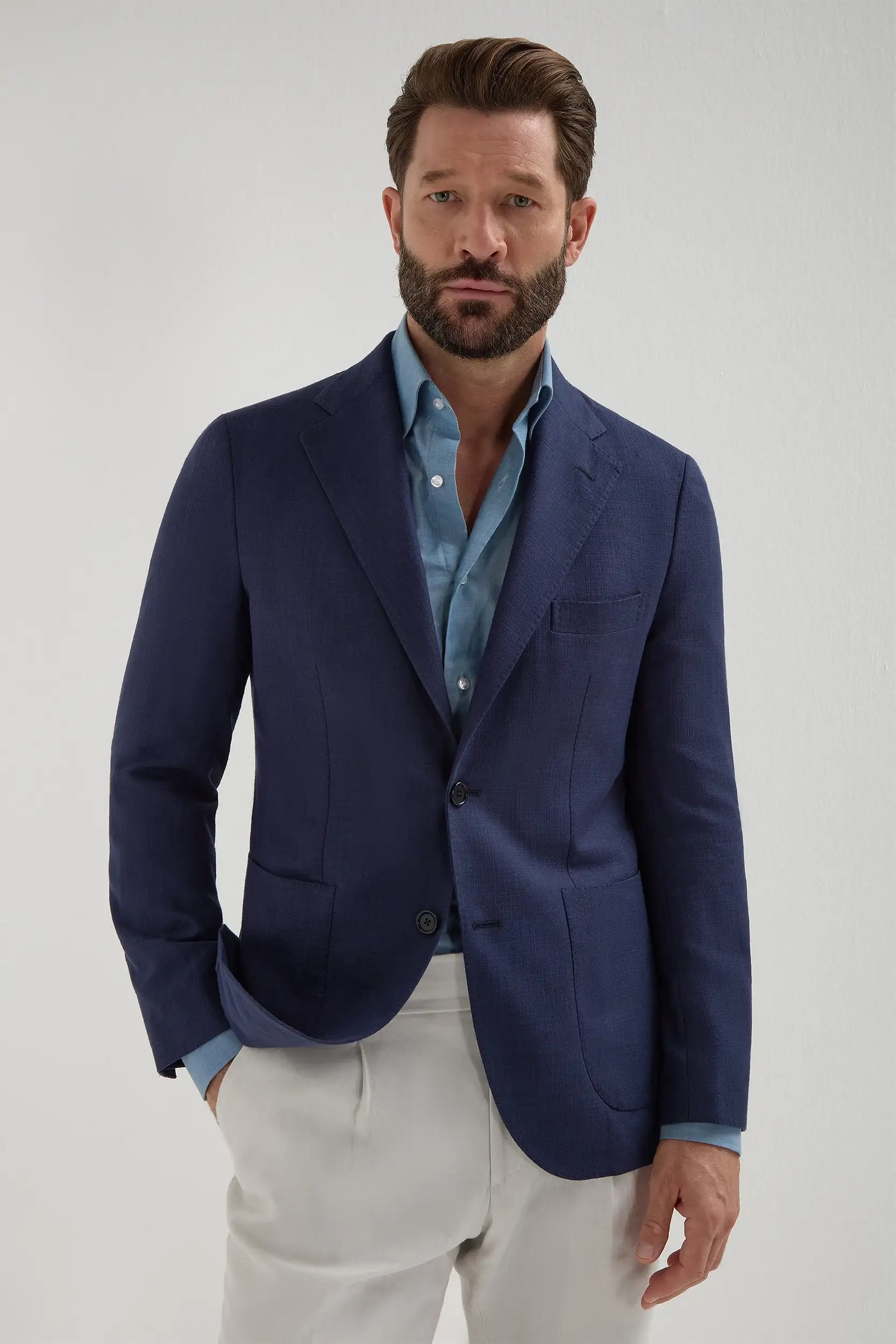 Blue jacket in cotton and silk - Made in Italy - Image 3