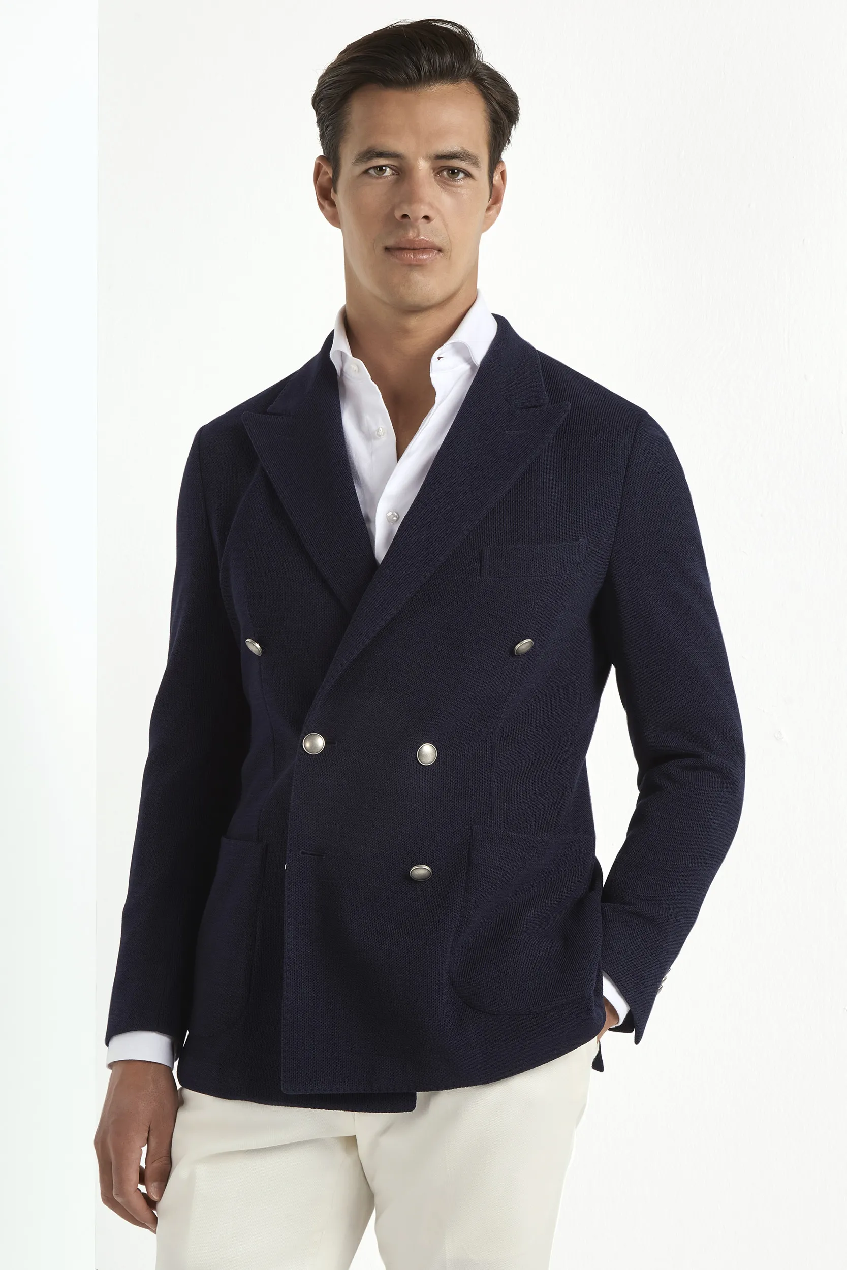 Blue jersey double breasted jacket - Made in Italy