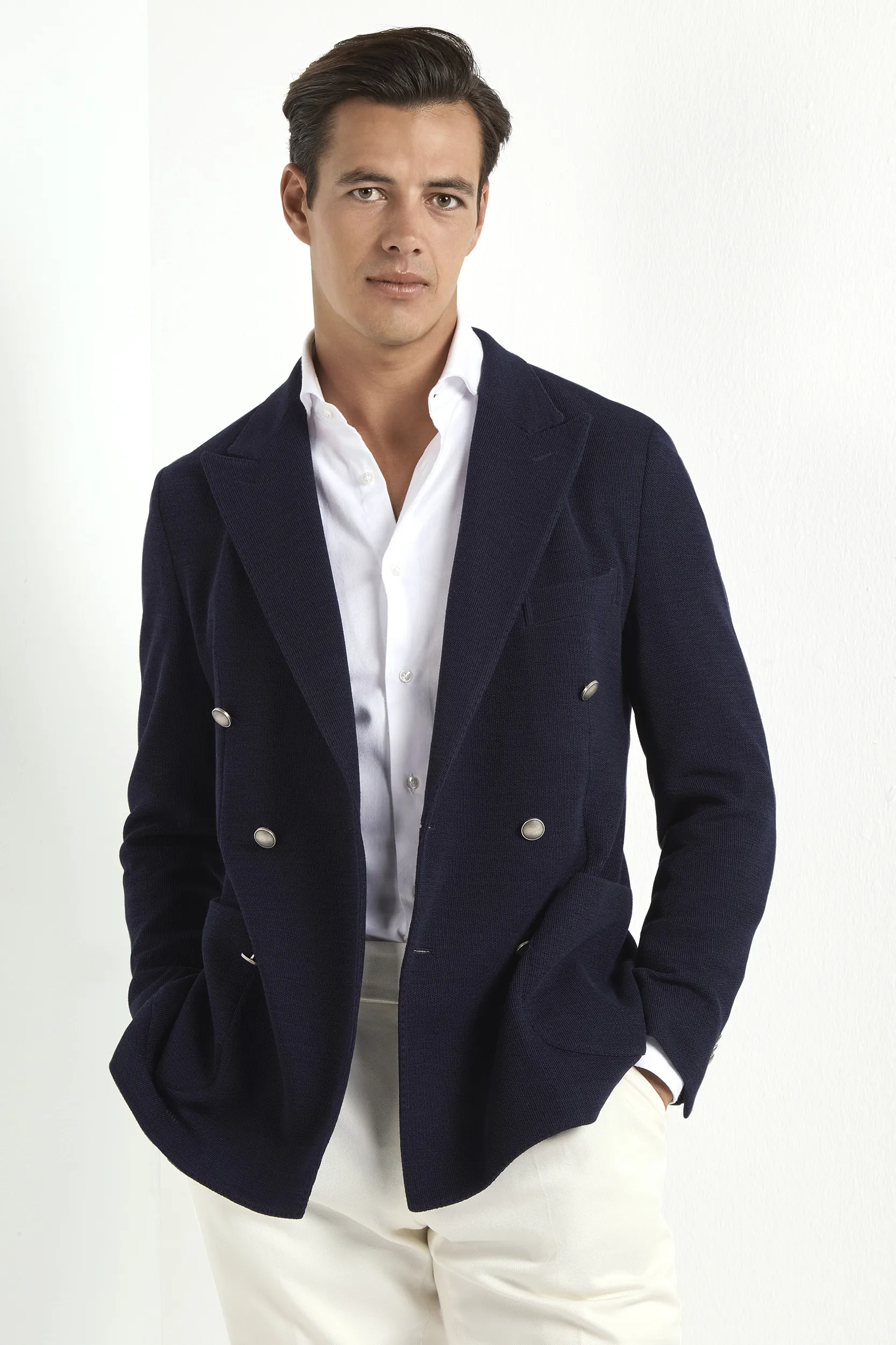 Blue jersey double breasted jacket - Made in Italy - Image 3