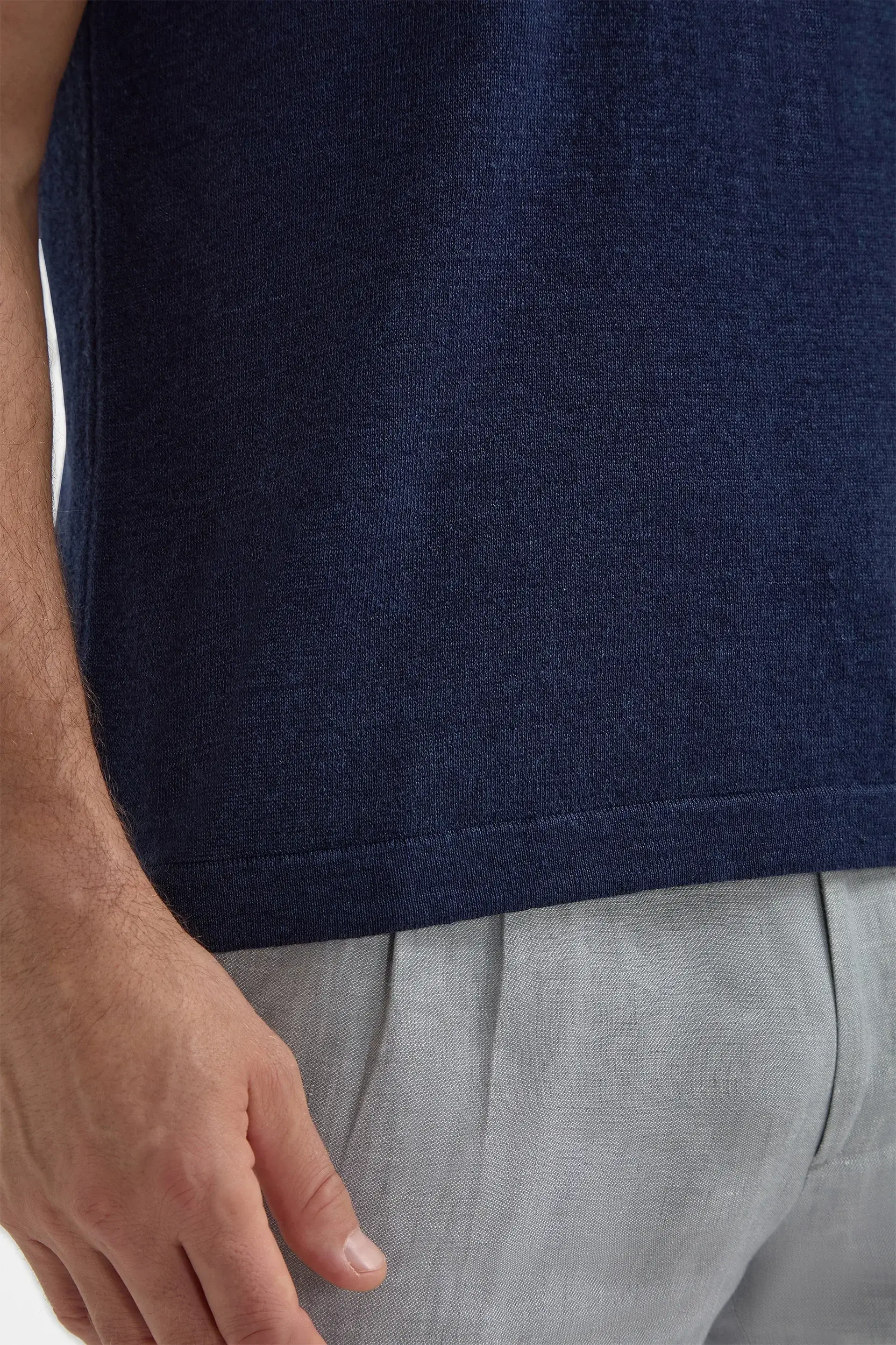 Blue linen and cotton zipped polo - Made in Italy - Image 4