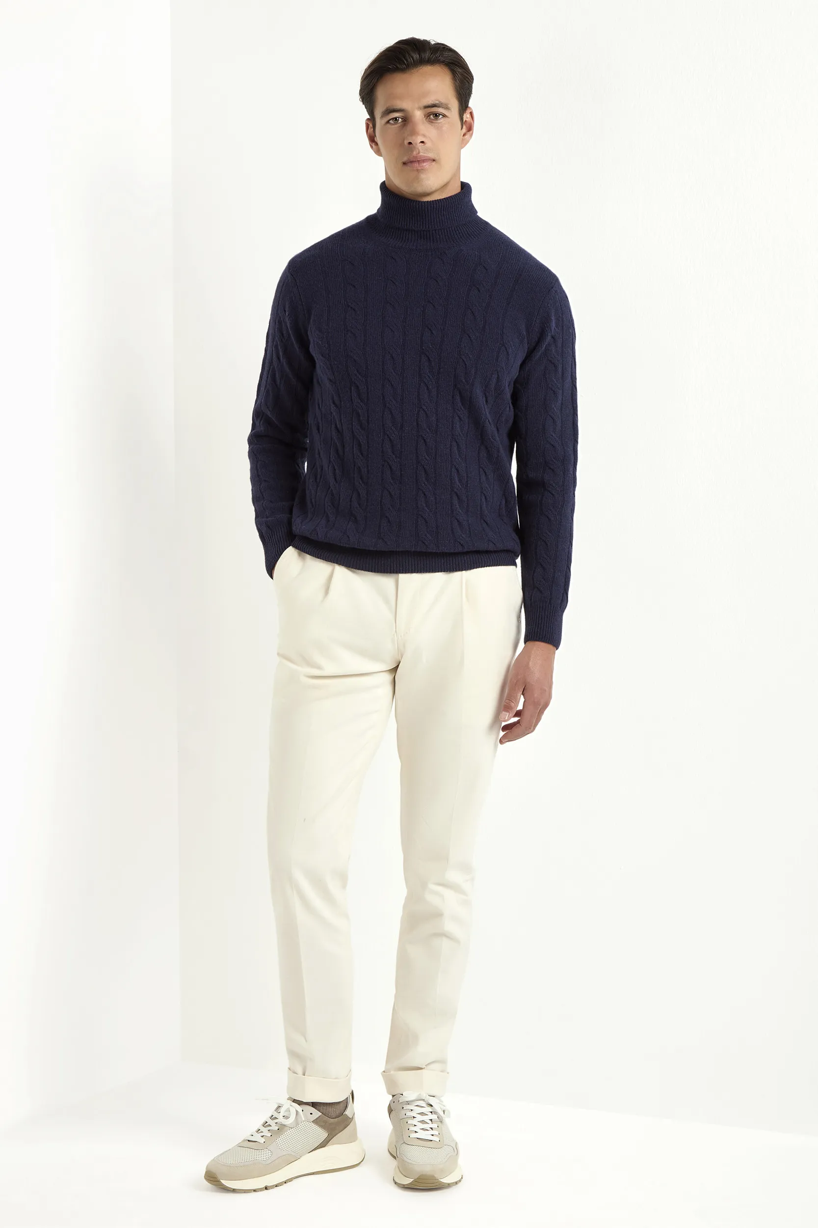 Blue cable knit turtleneck – Made in Italy - Image 3