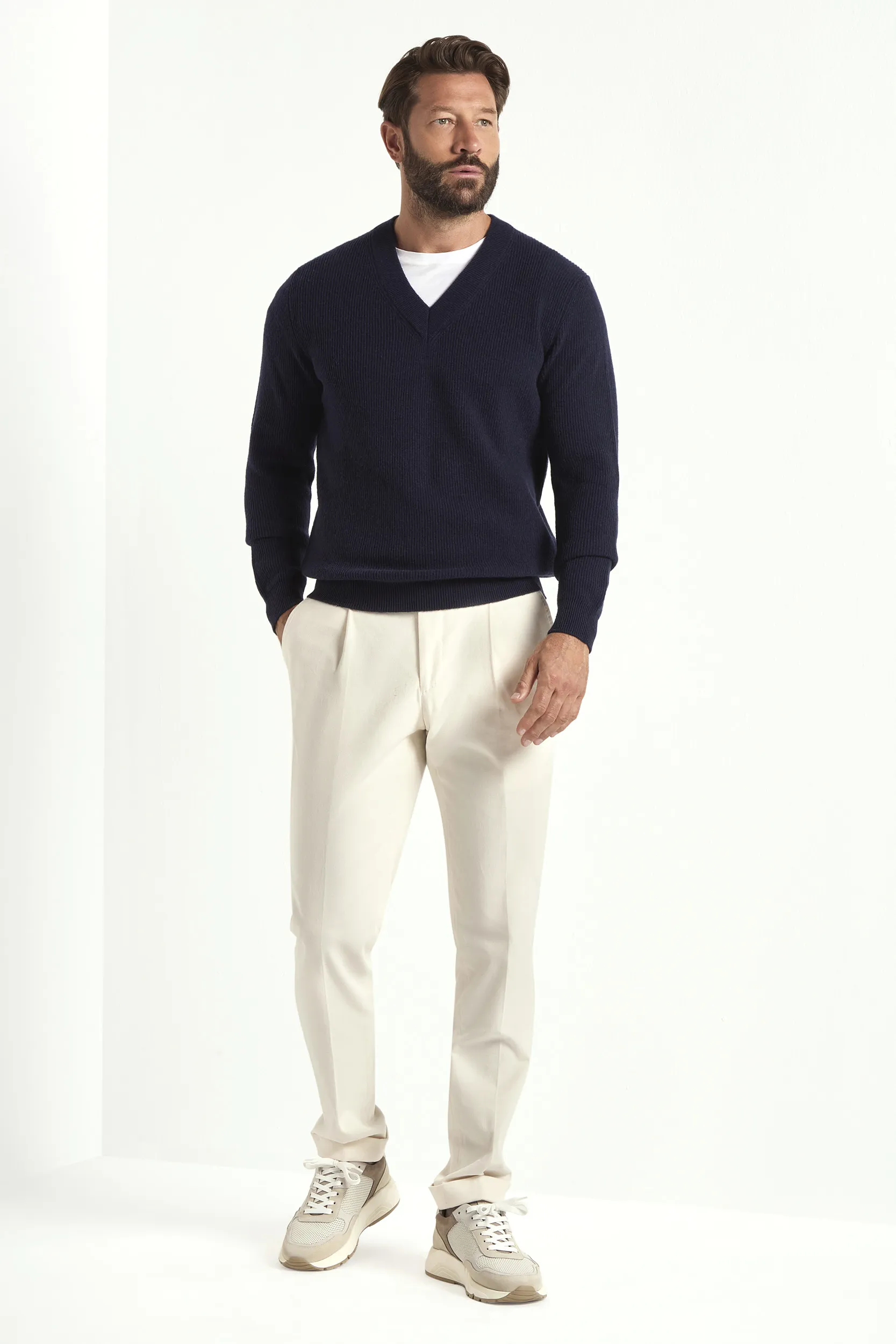 Blue ribbed v-neck sweater - Made in Italy - Image 3