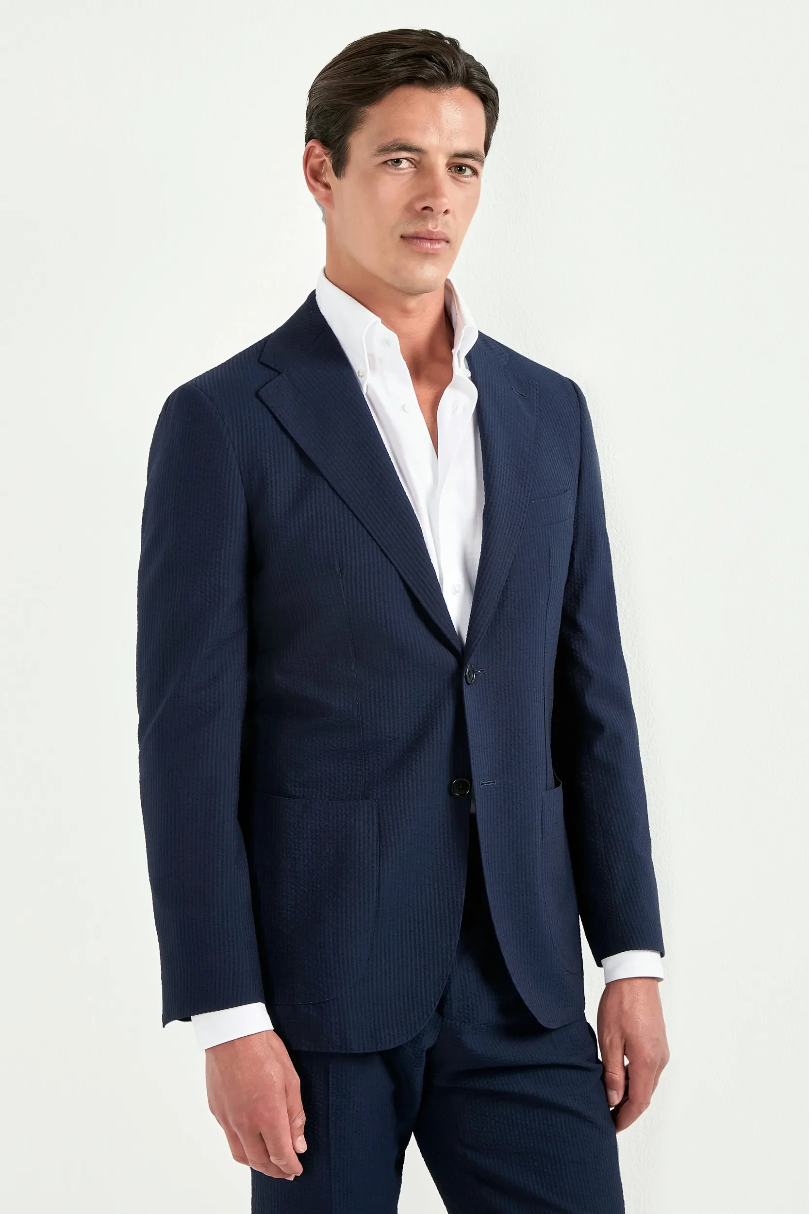 Blue wool and silk seersucker suit - Made in Italy - Image 3