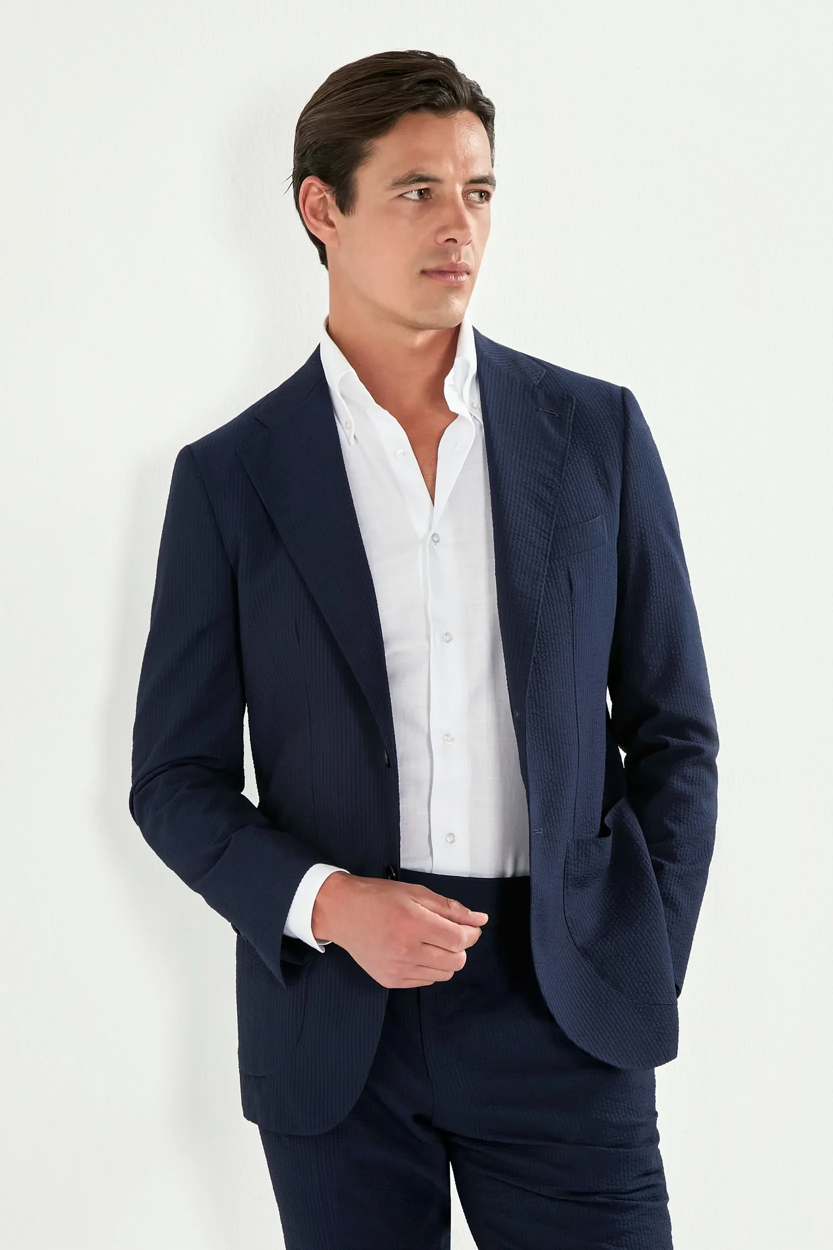 Blue wool and silk seersucker suit - Made in Italy - Image 8