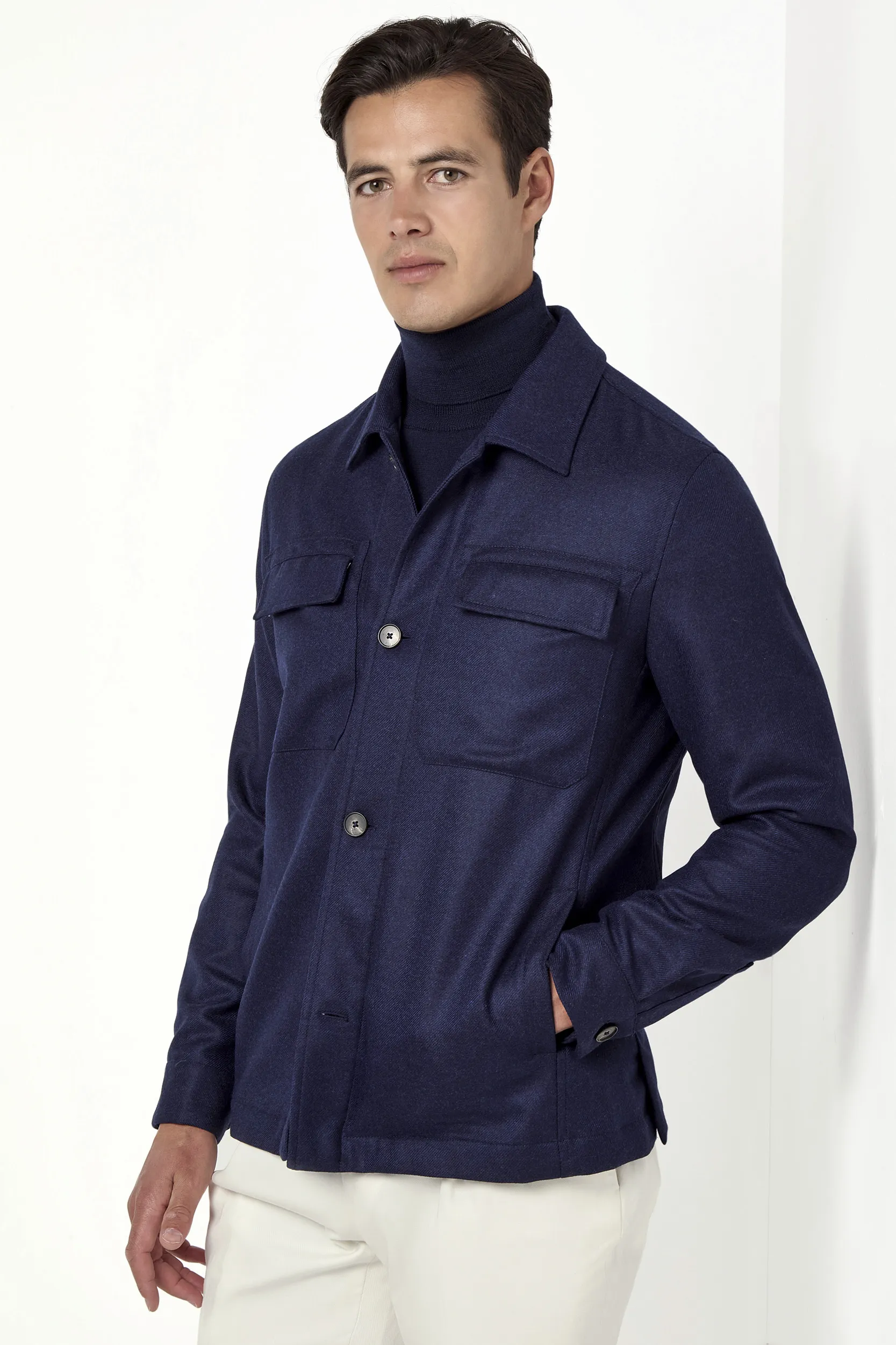 Blue wool and cashmere shirt jacket  - Made in Italy