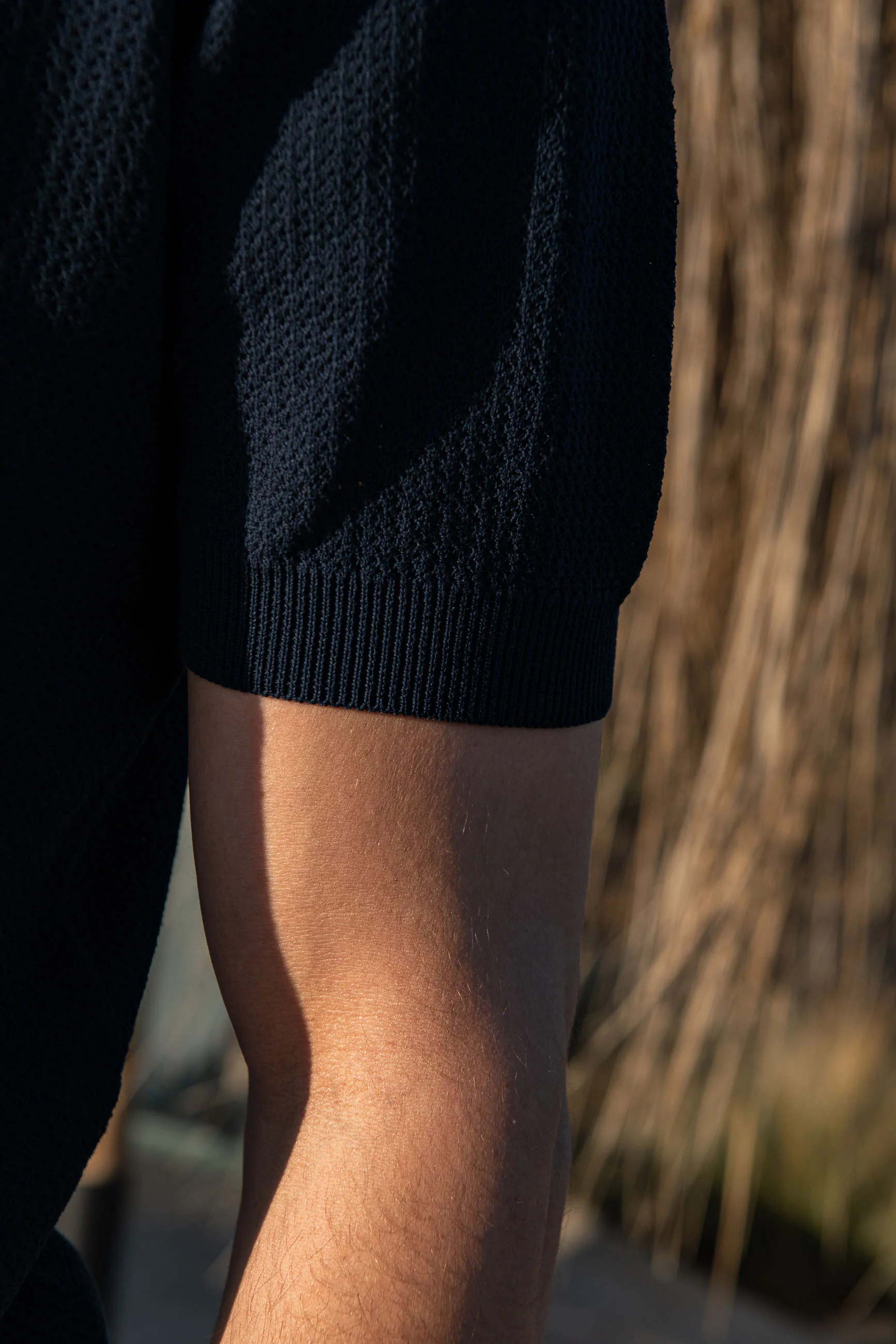 Blue textured knit polo with zip - Made in Italy - Image 3