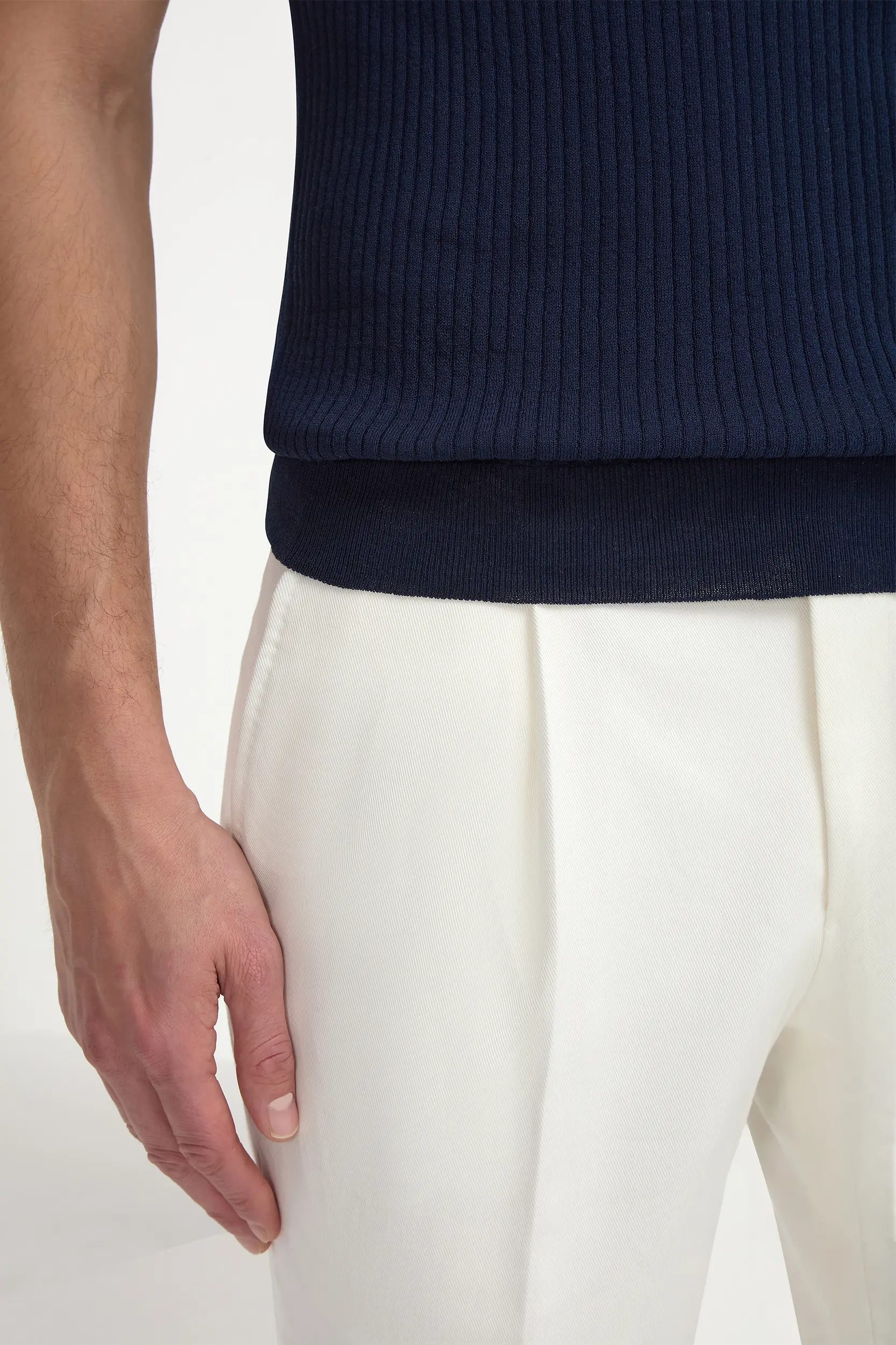 Blue thin rib zipped polo - Made in Italy - Image 3