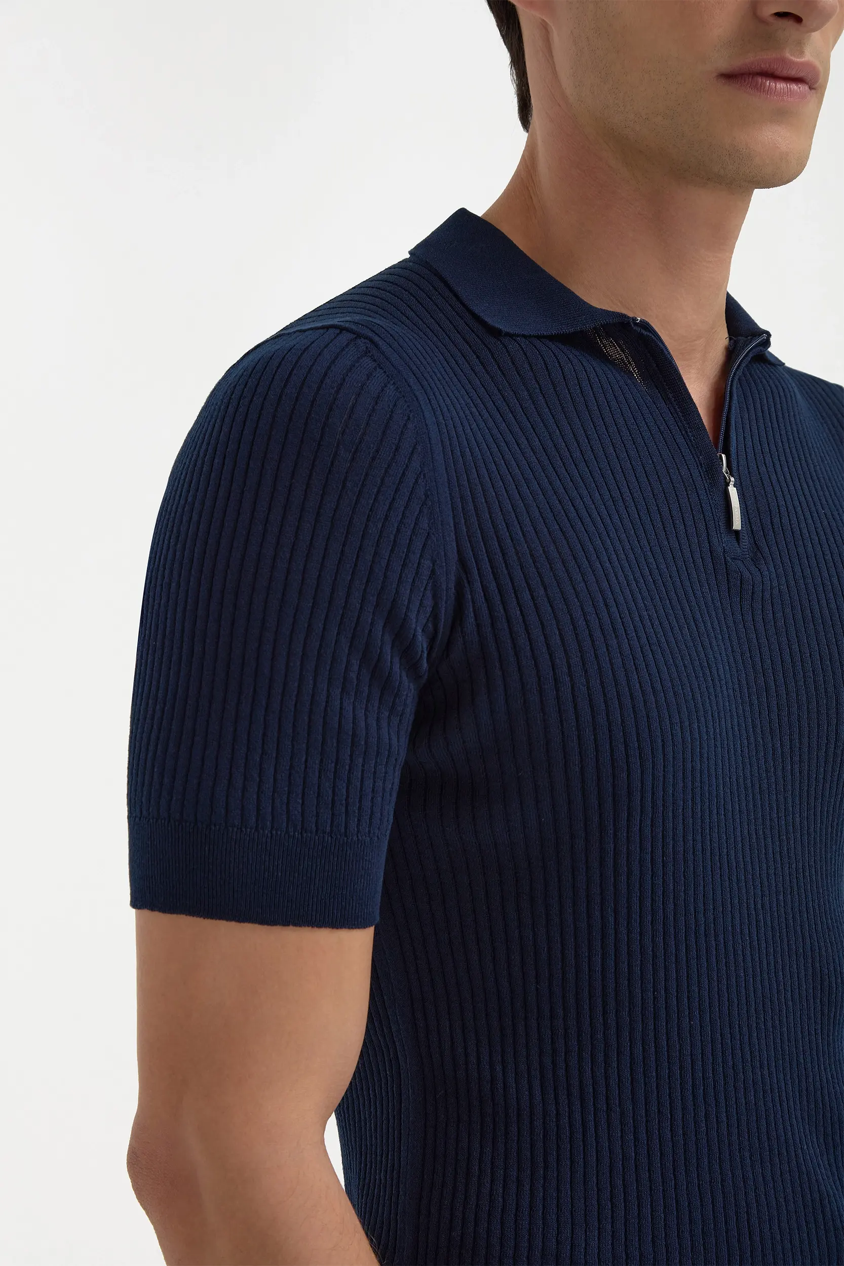 Blue thin rib zipped polo - Made in Italy - Image 4