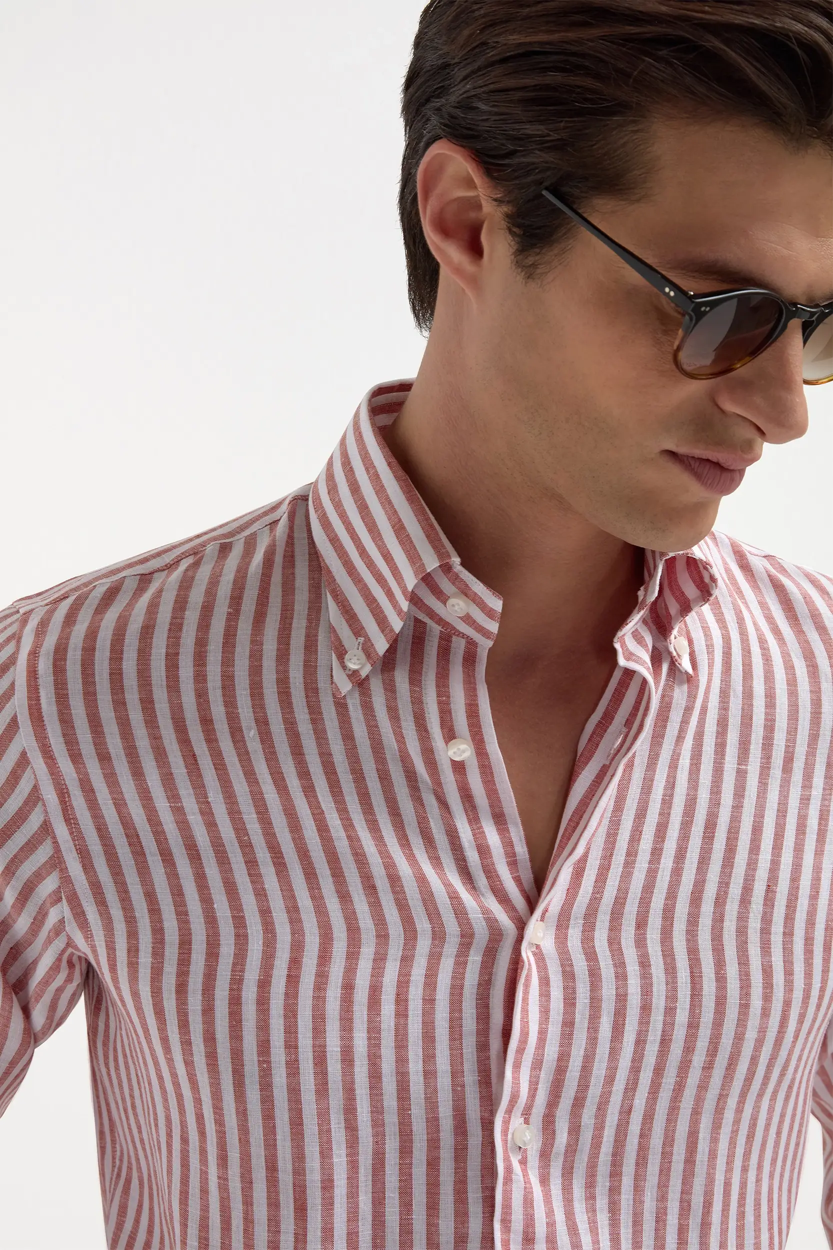 Brick striped linen button down shirt - Made in Italy - Image 3