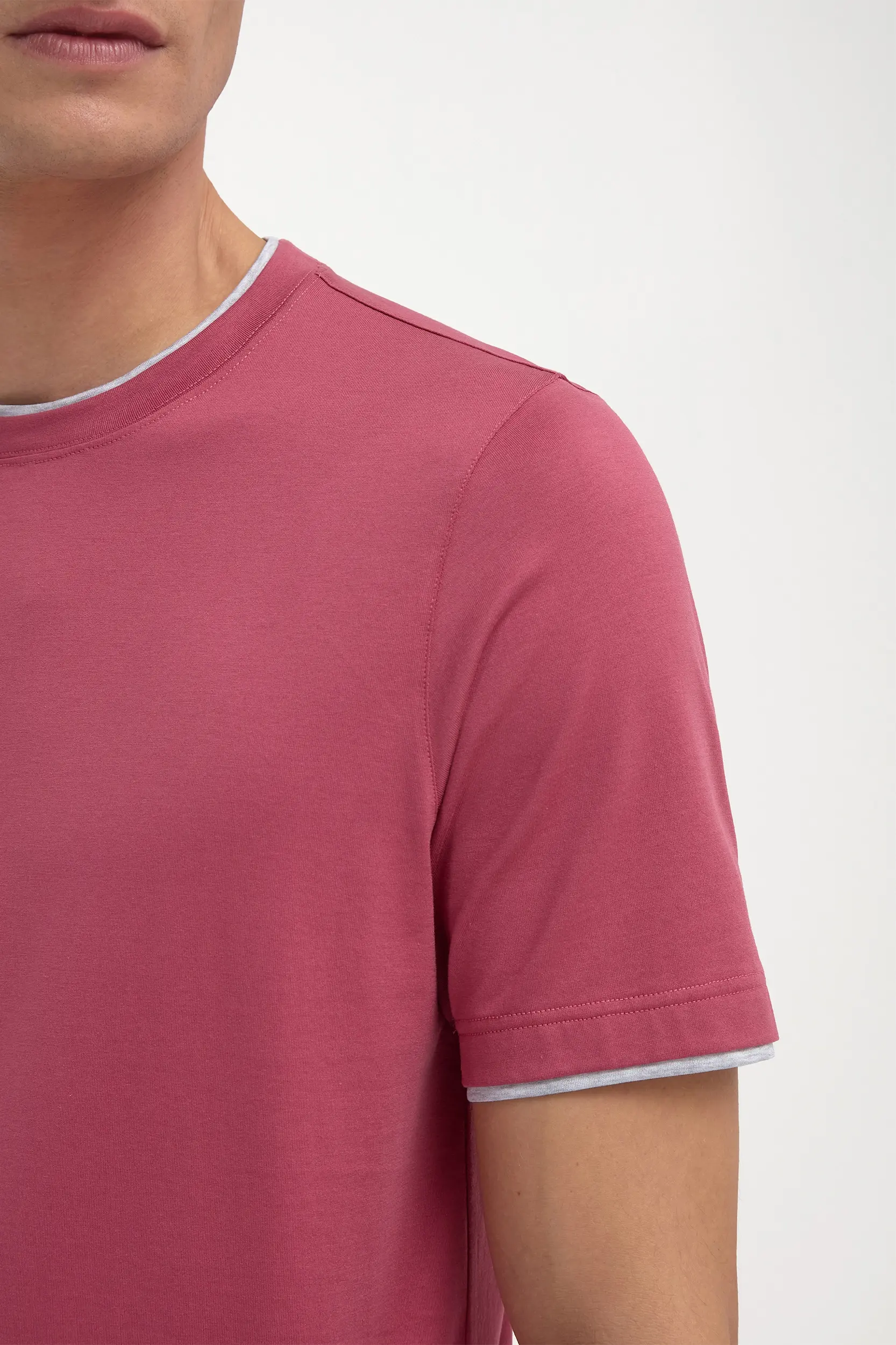 Cherry cotton t-shirt with collar detail - Made in Italy - Image 3