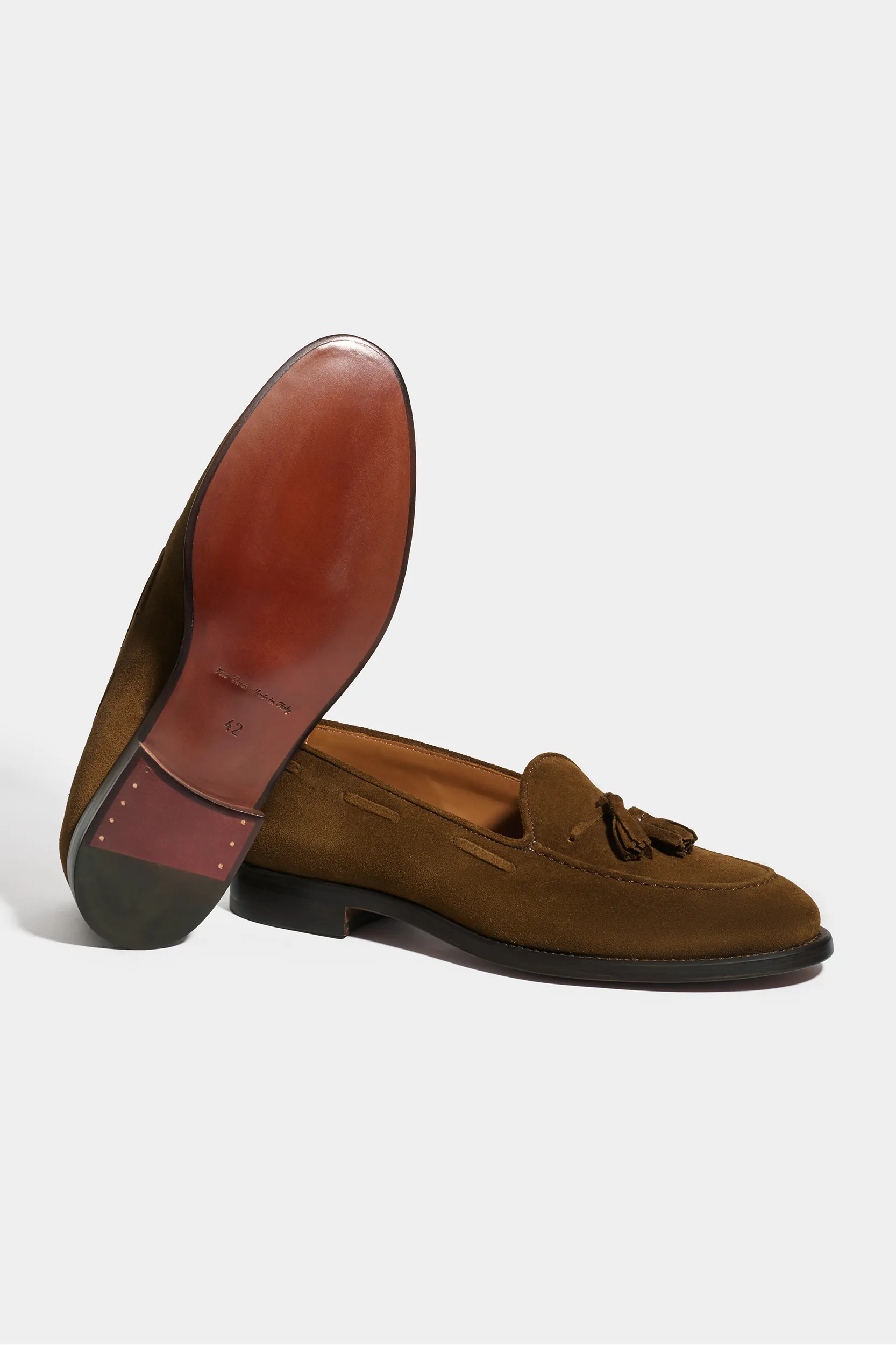 Cognac suede tassel loafers - Made In Italy - Image 4