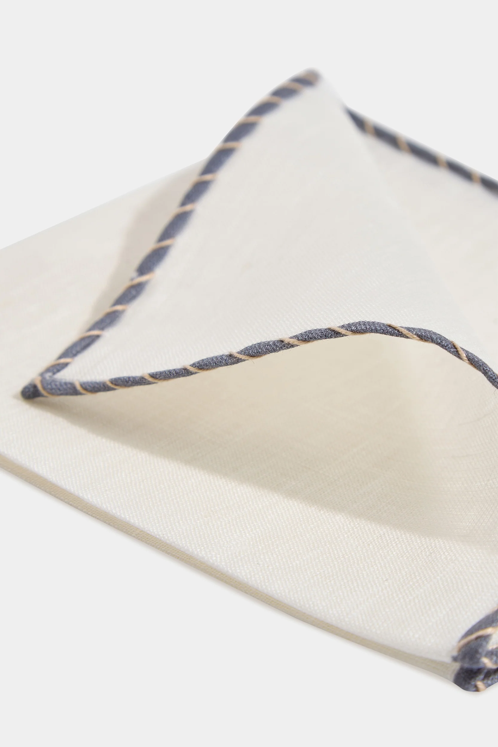 White linen pocket square with grey and beige edges - Made in Italy - Image 3