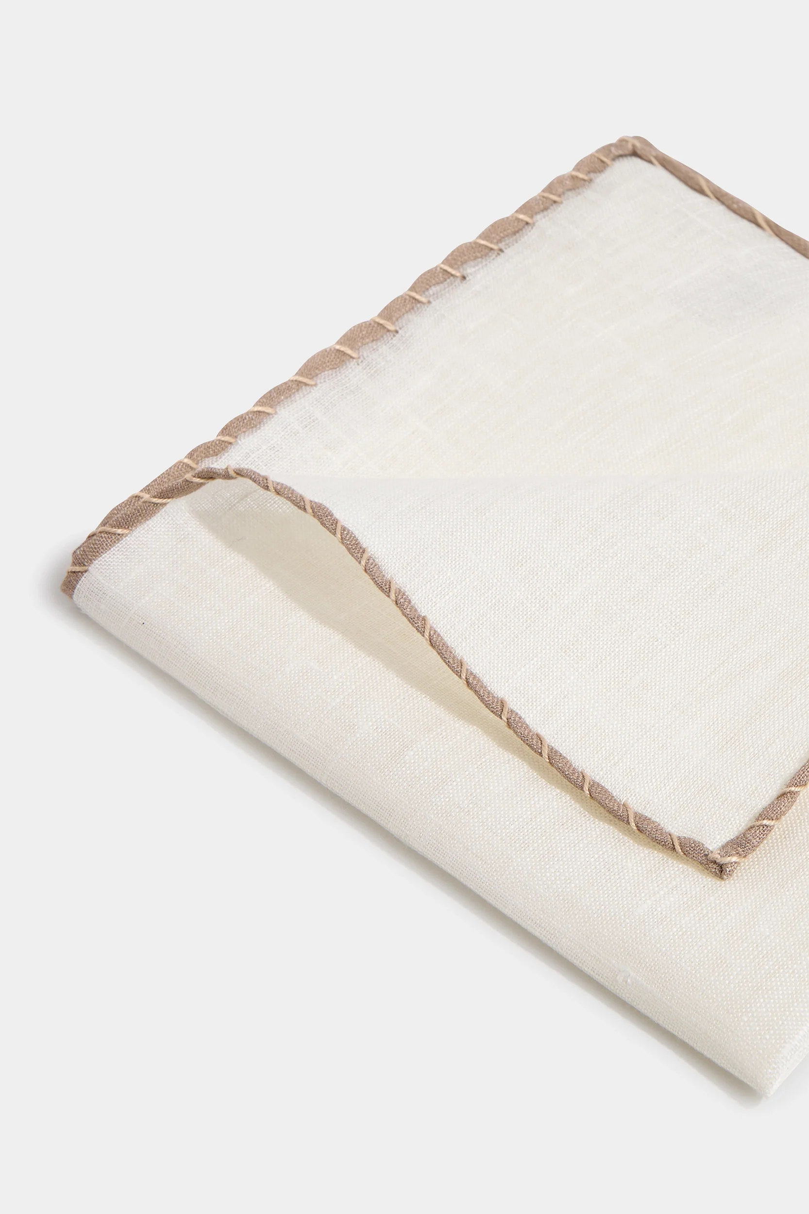 White linen pocket square with taupe and beige edges  - Made in Italy - Image 3
