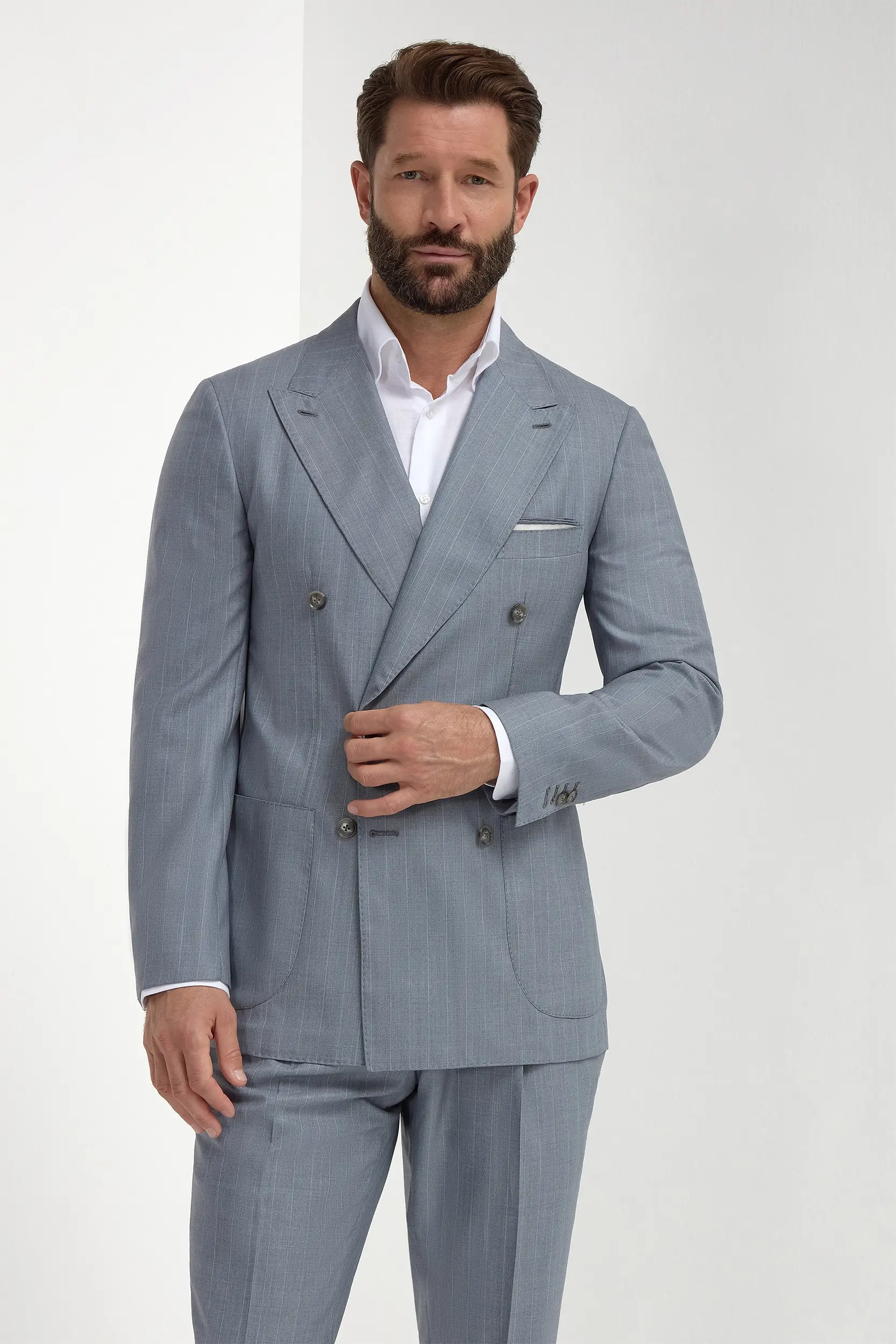 Dusty blue pinstripe double breasted Super 150's suit - Made in Italy - Image 6
