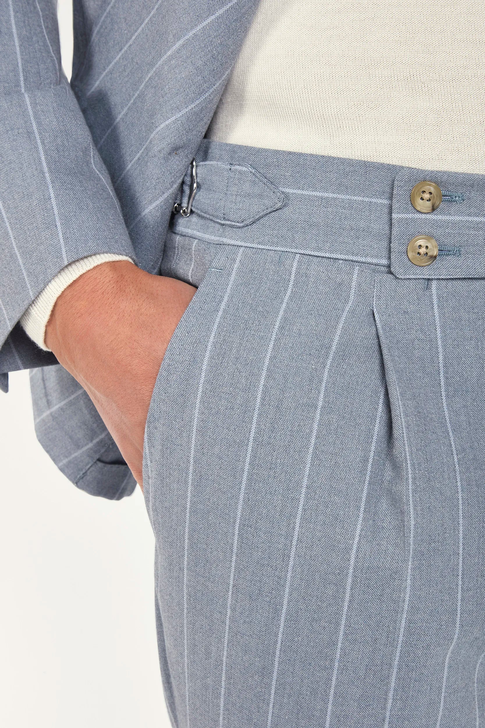 Dusty blue striped double breasted suit - Made in Italy - Image 2