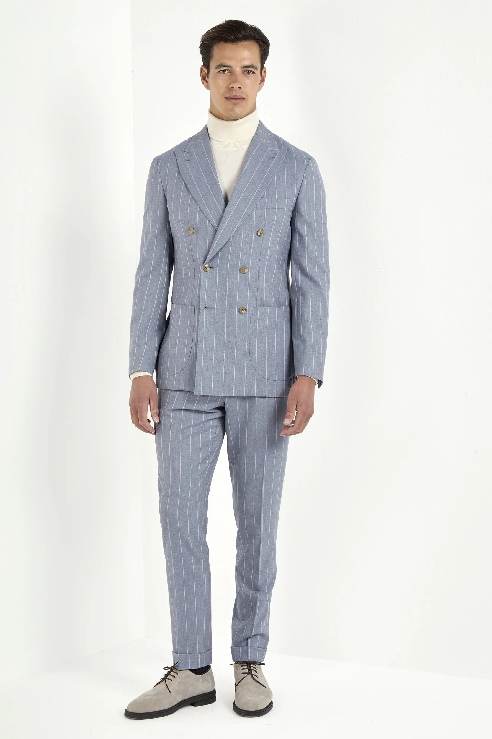 Dusty blue striped double breasted suit - Made in Italy - Image 4