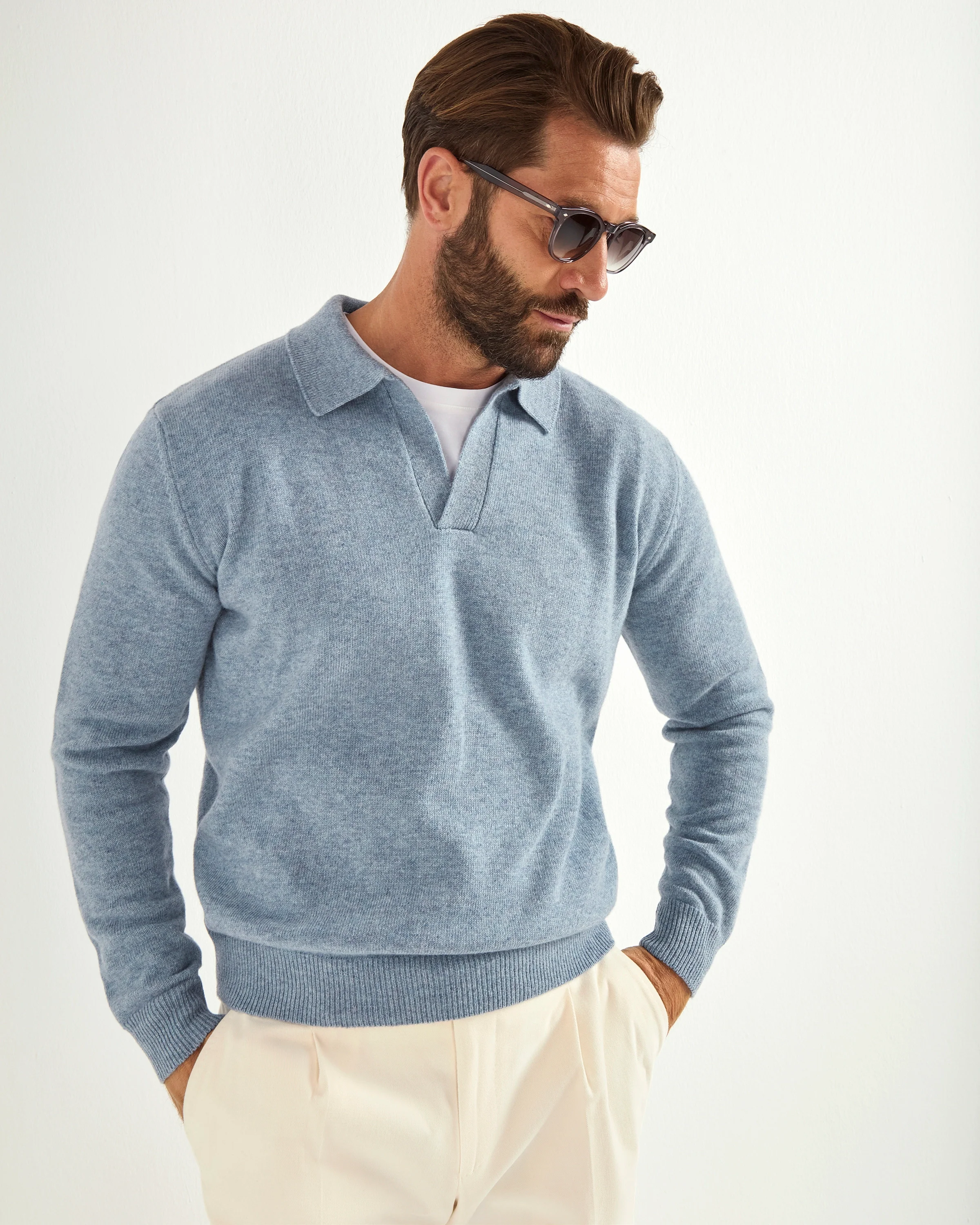 Dusty blue wool polo - Made in Italy - Image 5