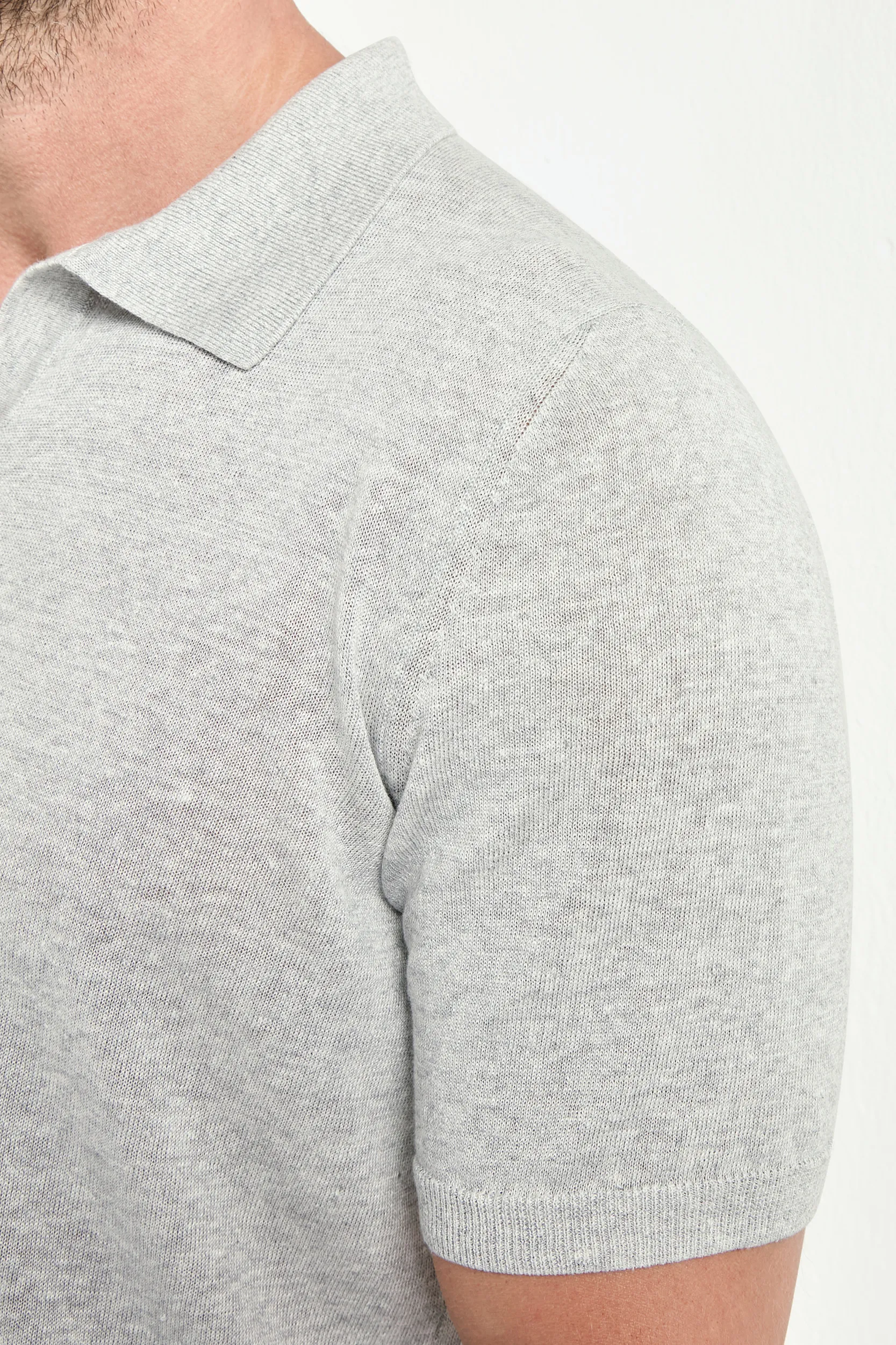 Light grey cotton and linen polo - Made in Italy - Image 3