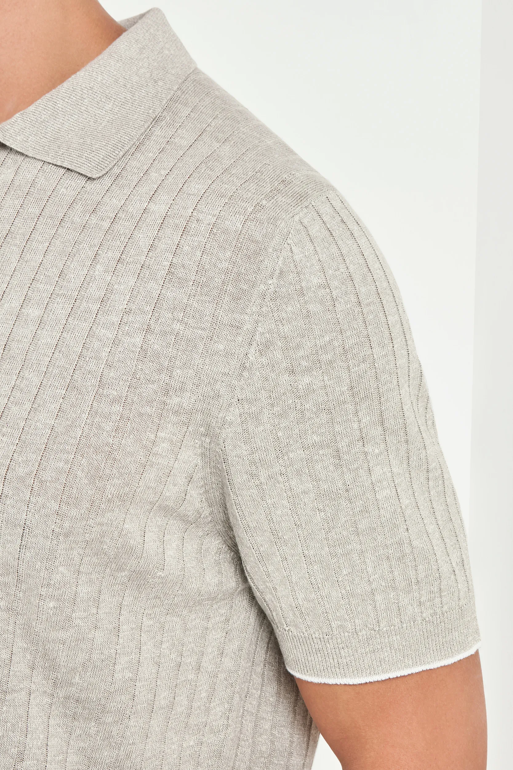 Ecru cotton and linen ribbed polo - Made in Italy - Image 3