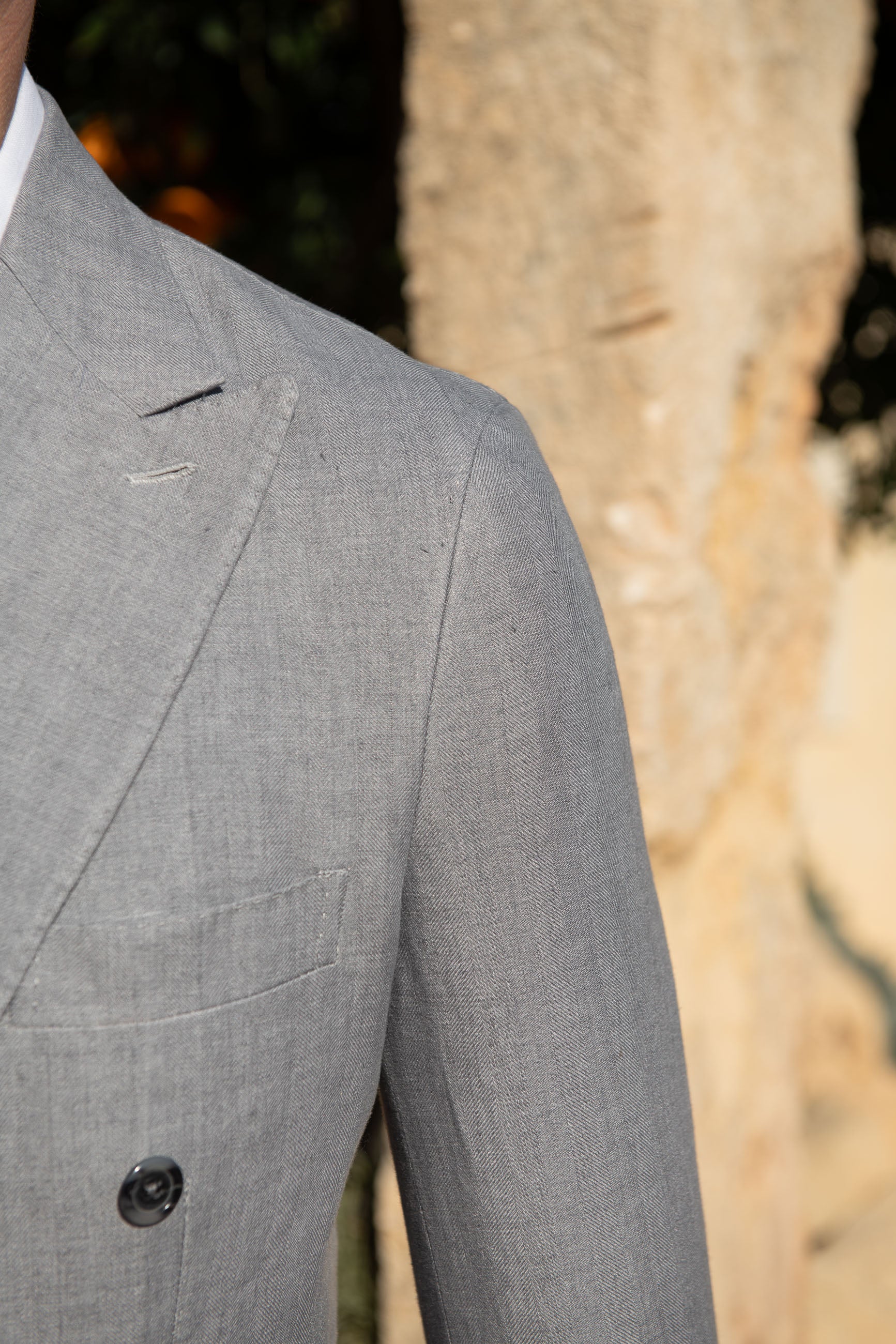 Sky grey herringbone double breasted linen jacket - Made in Italy - Image 3