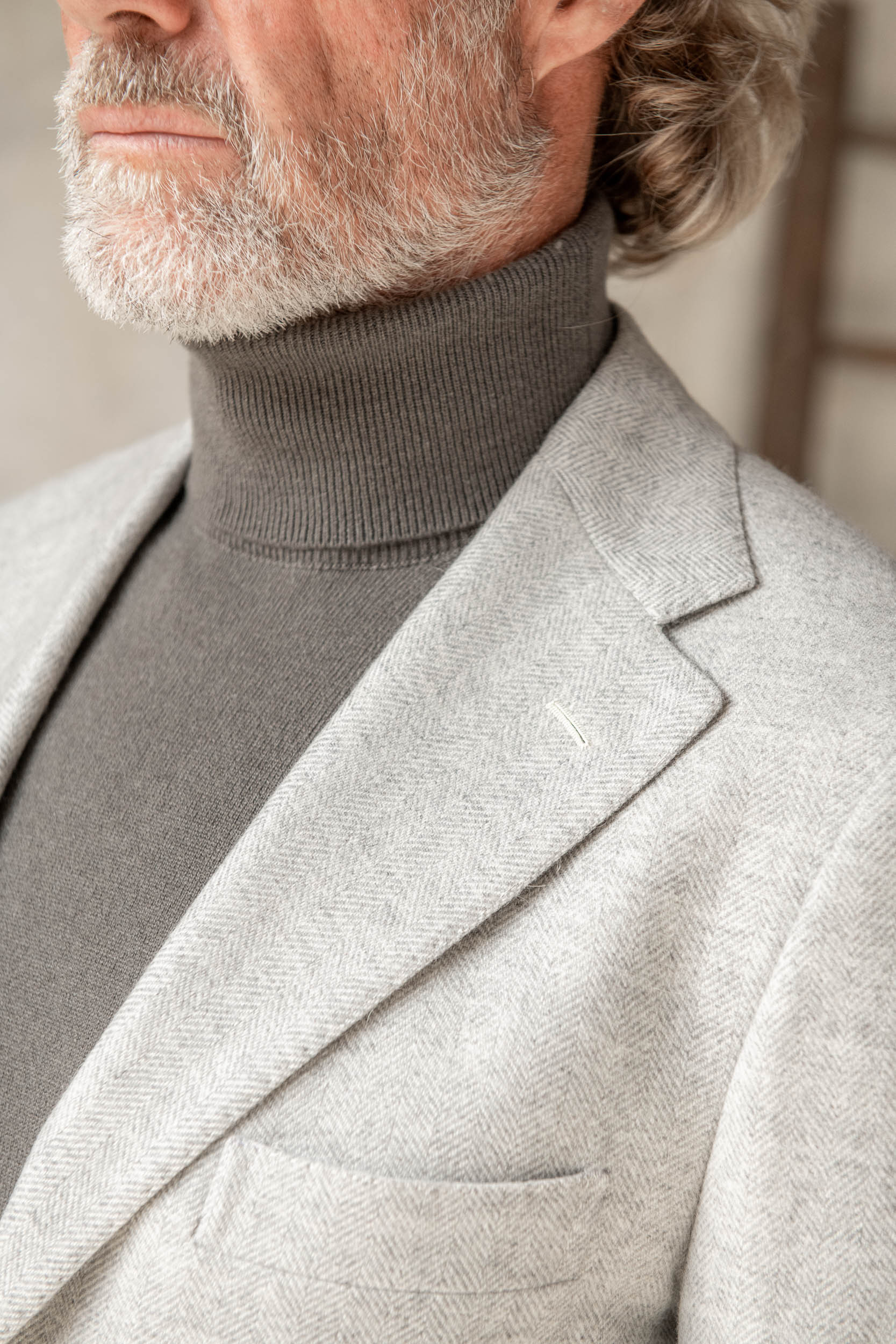 Light grey herringbone jacket - Made in Italy - Image 3