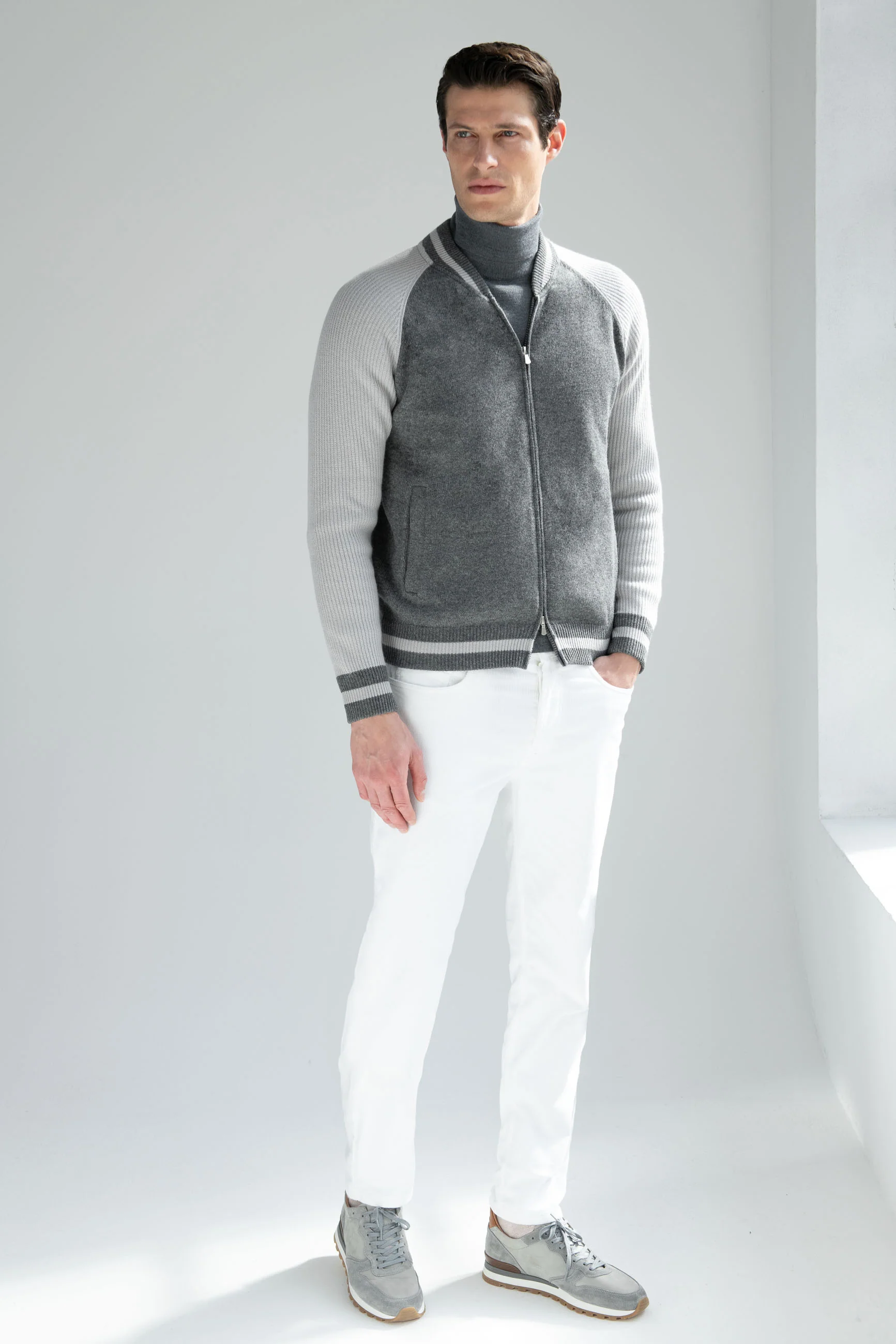 Grey knitted college bomber - Made in Italy - Image 5