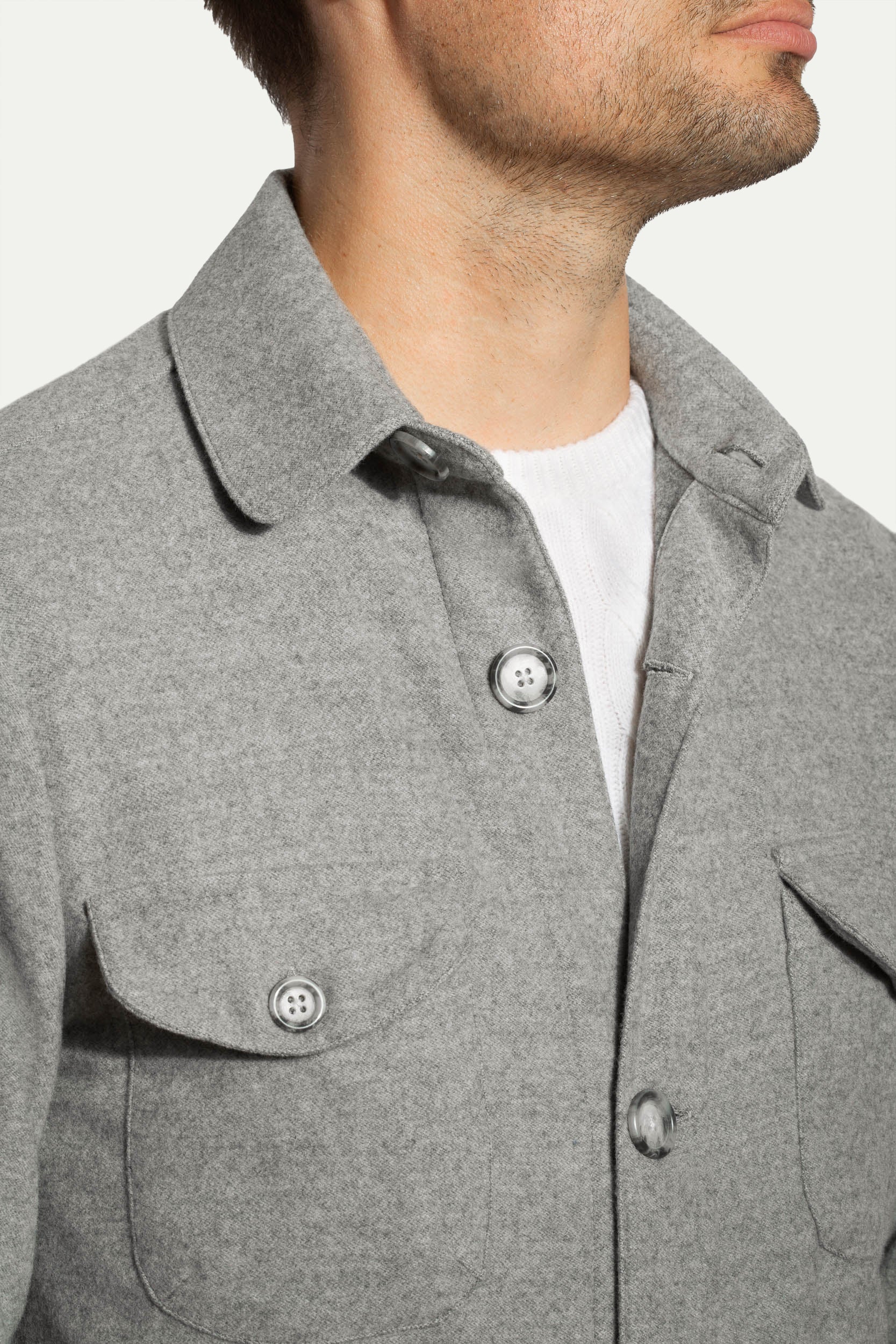 Grey Safari Jacket flannel Super 180s – Made in Italy - Image 3