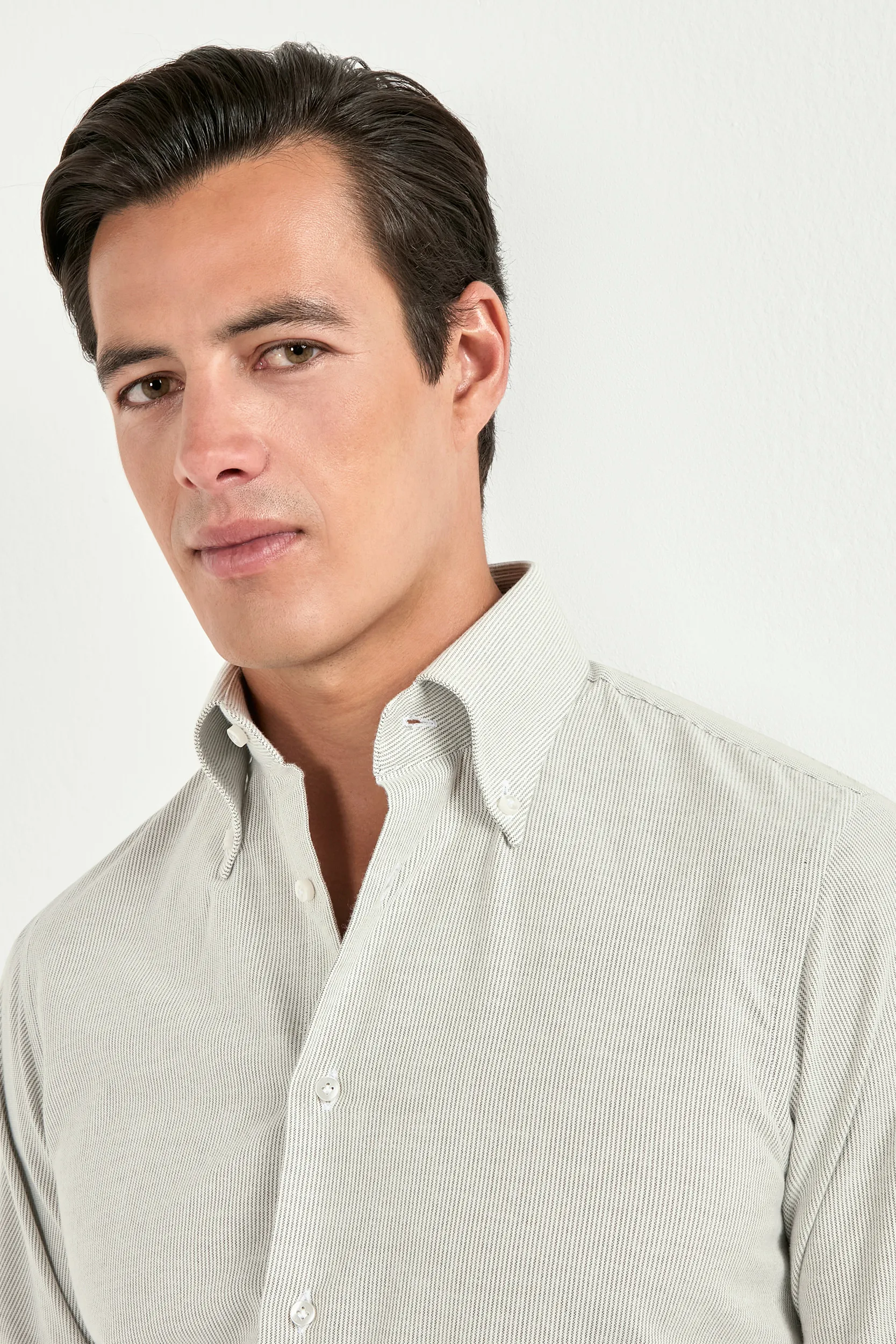 Grey striped brushed cotton button down shirt - Made In Italy - Image 3