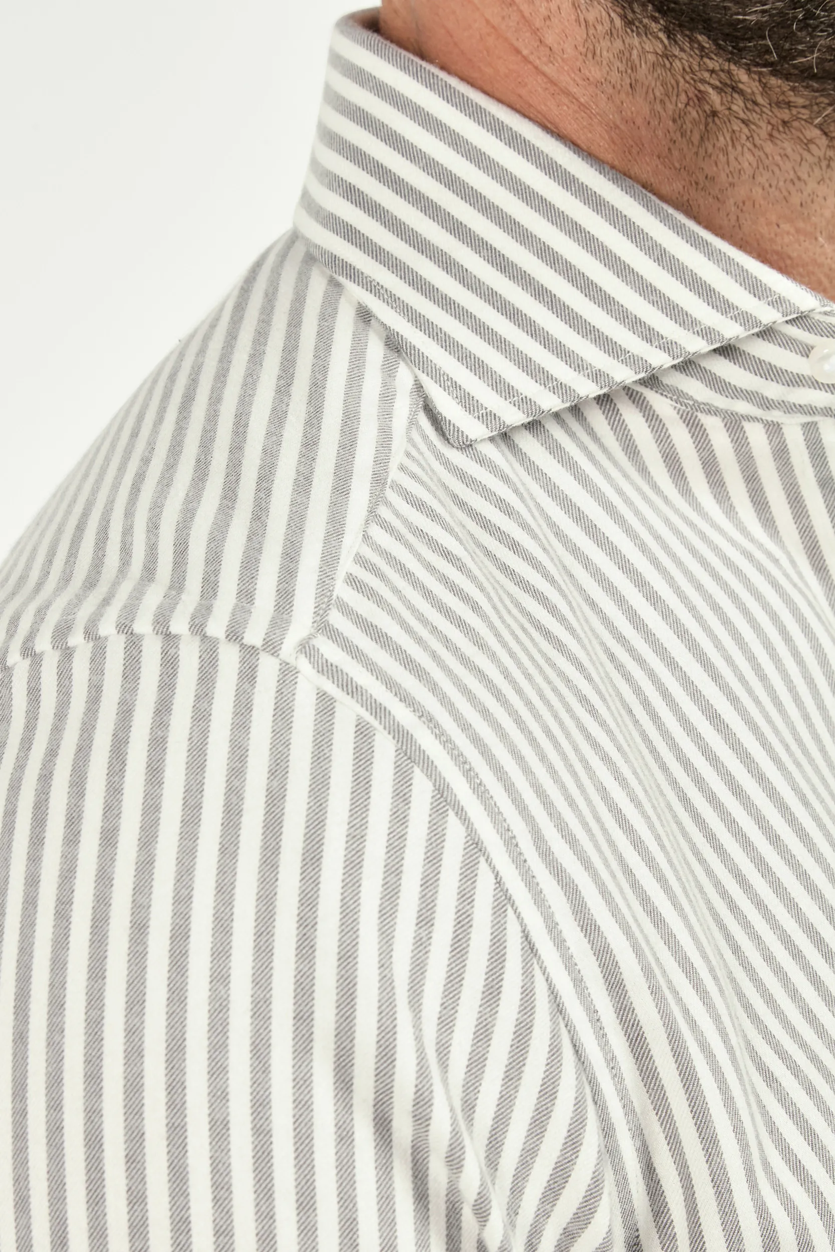 Grey striped cotton and cashmere shirt - Made in Italy - Image 3