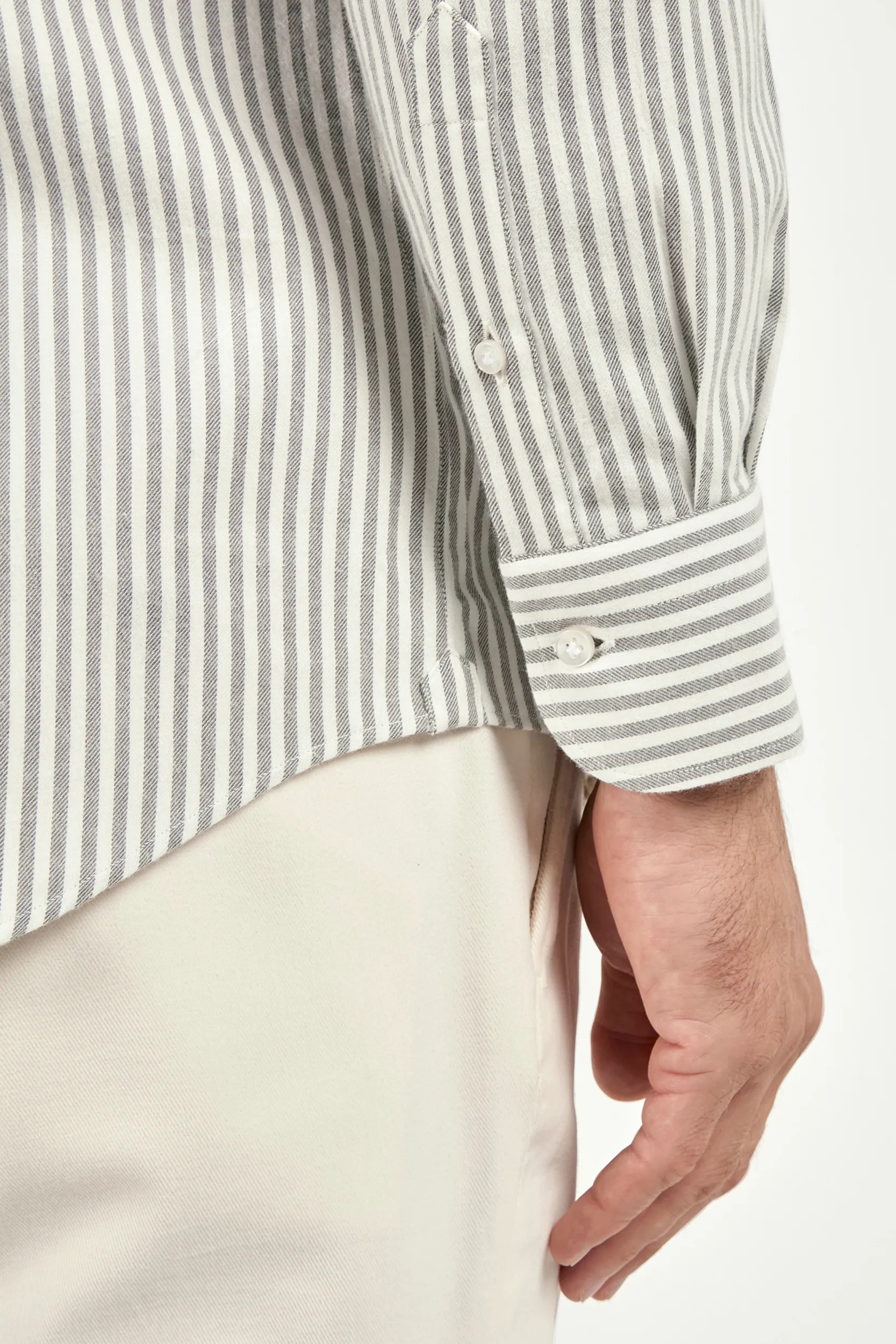 Grey striped cotton and cashmere shirt - Made in Italy - Image 4