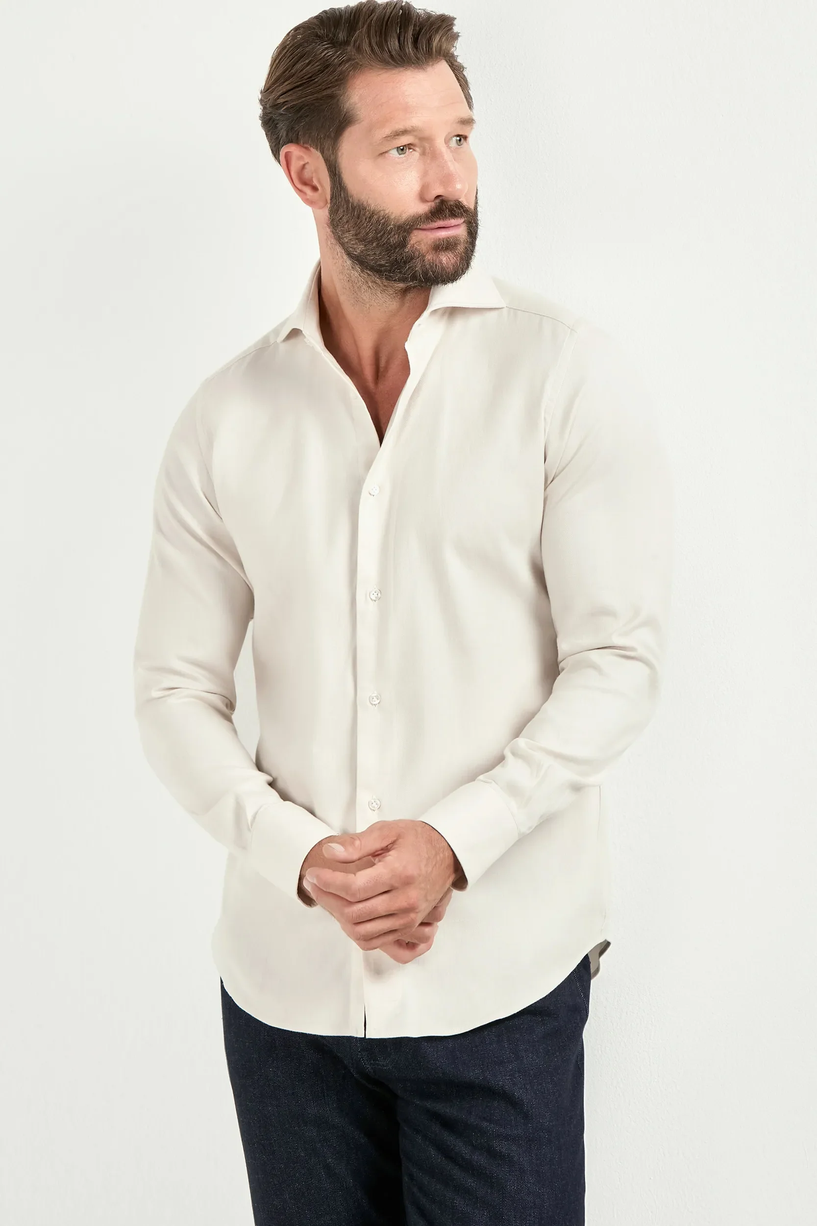 Ivory cotton and Tencel™ shirt - Made In Italy