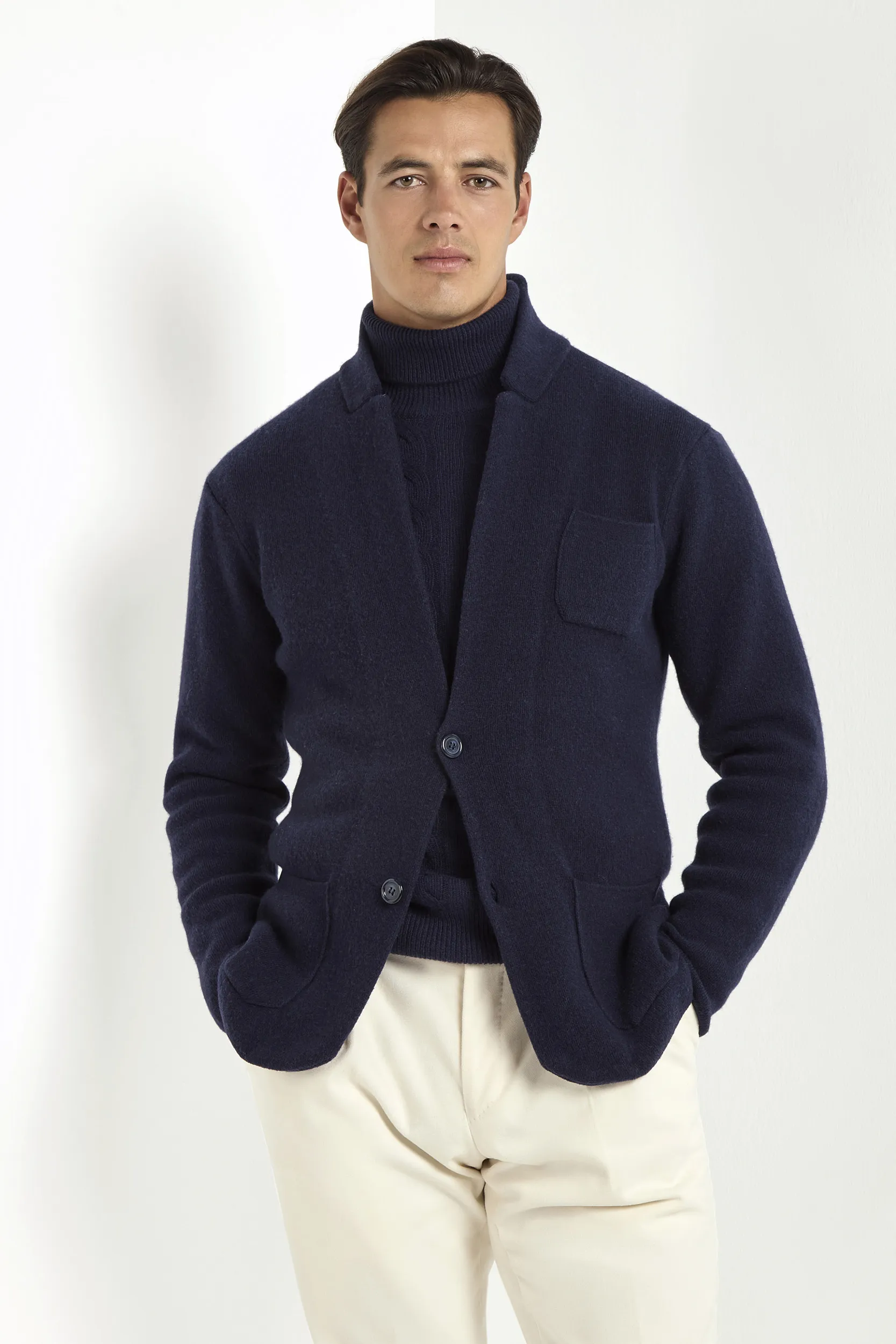 Blue knitted jacket - wool and cashmere - Made in Italy