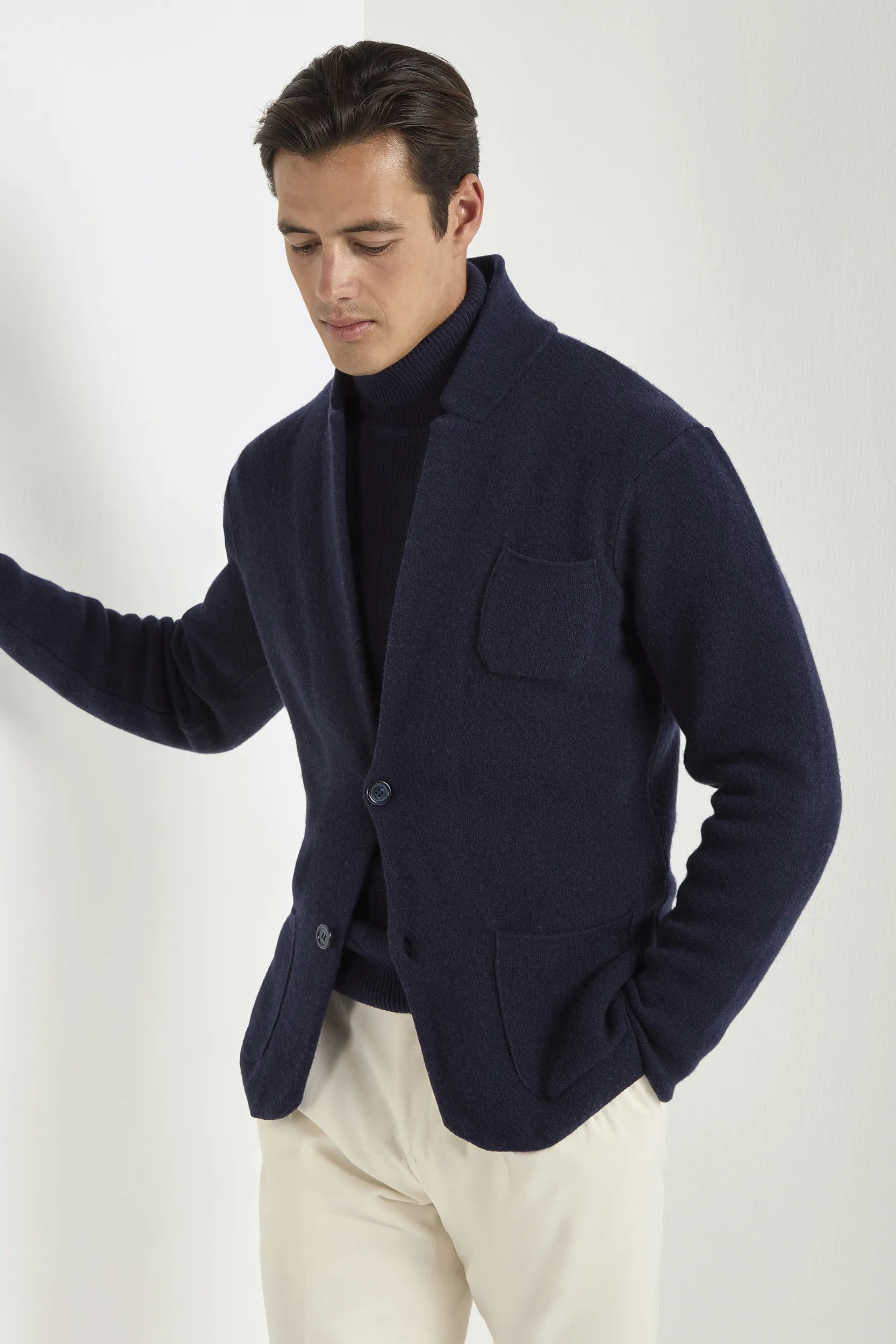 Blue knitted jacket - wool and cashmere - Made in Italy - Image 3