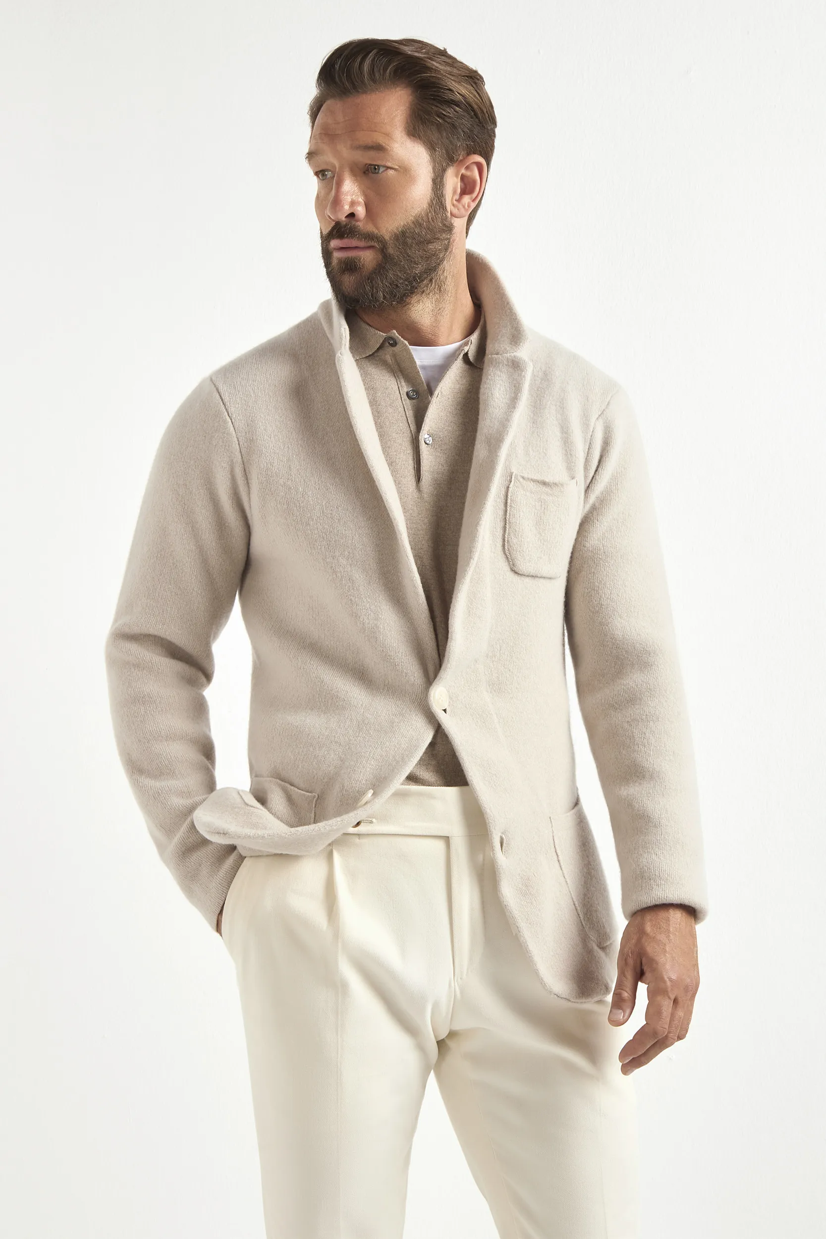 Stone knitted jacket – wool and cashmere – Made in Italy